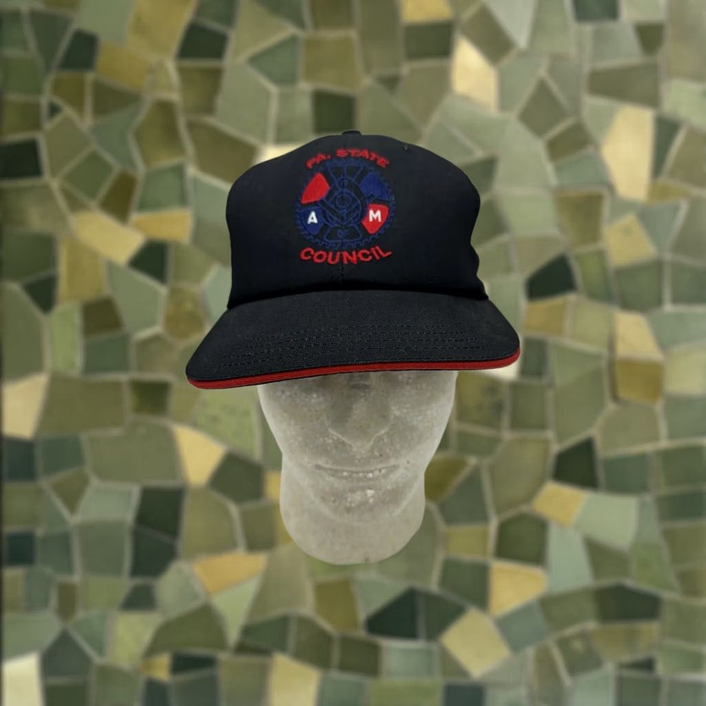 Vintage UnionMade Union Wear Snapback Hat Black Red Logo PA State Council Mechanics and Aerospace Mens 90s USA Vintage Adjustable One Size Black Size ONE SIZE - 1 Thumbnail