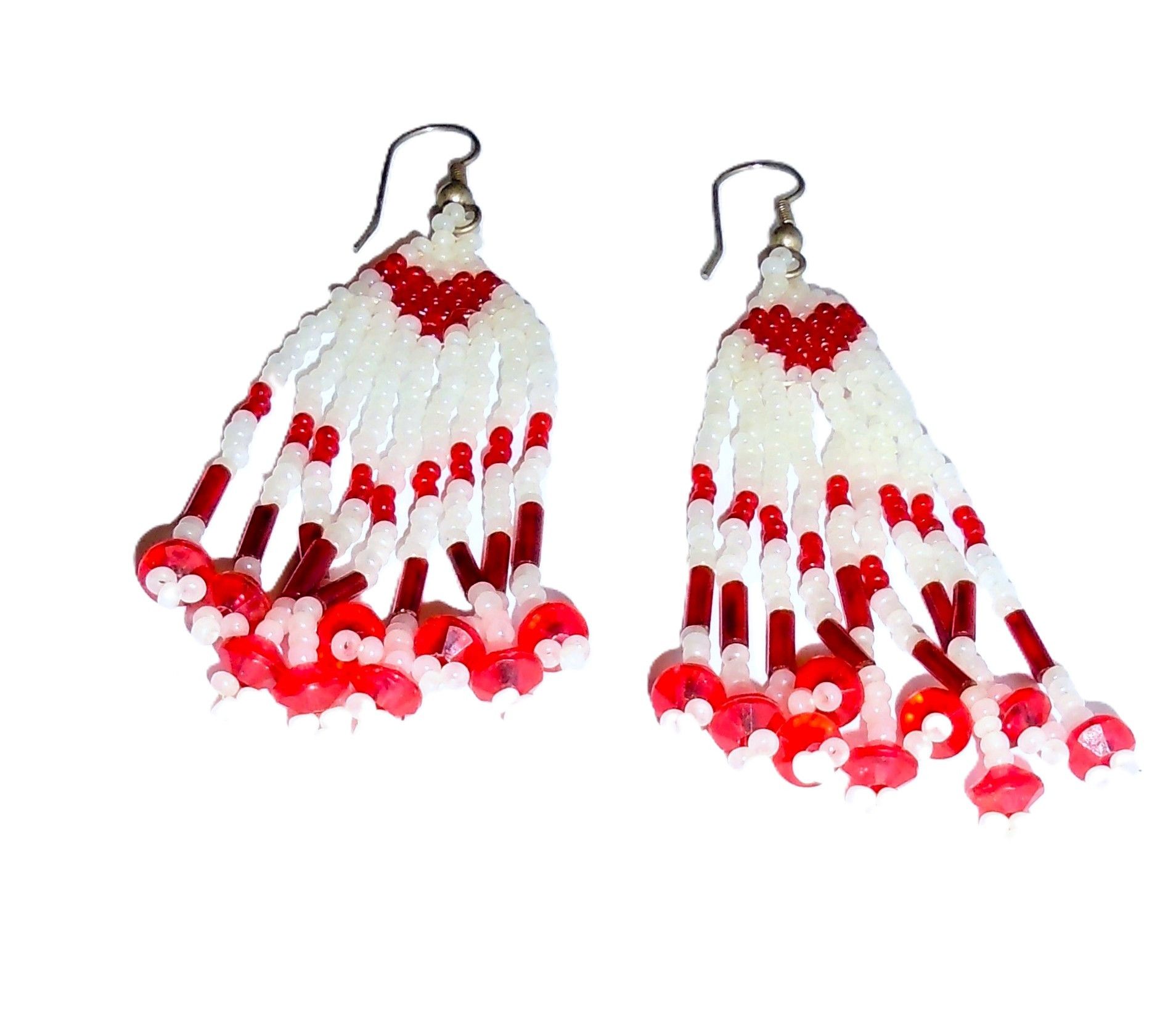 Vintage Vintage Boho Red White Beaded Tassel Earrings Size ONE SIZE - 4 Thumbnail