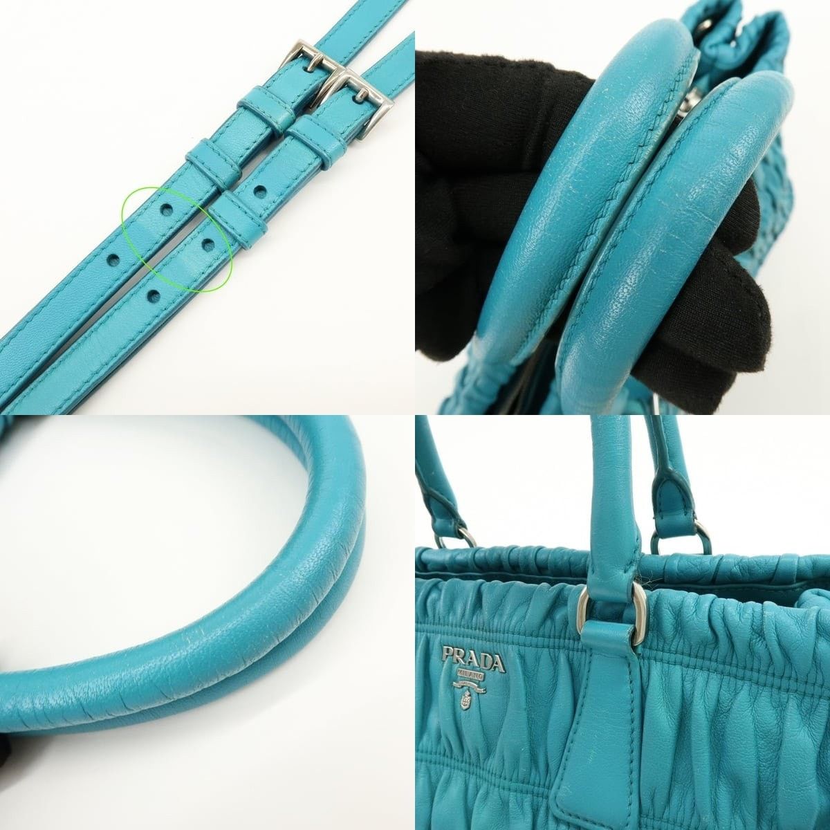 Prada Prada Ruched Lambskin Shoulder Bag Blue Size ONE SIZE - 4 Thumbnail