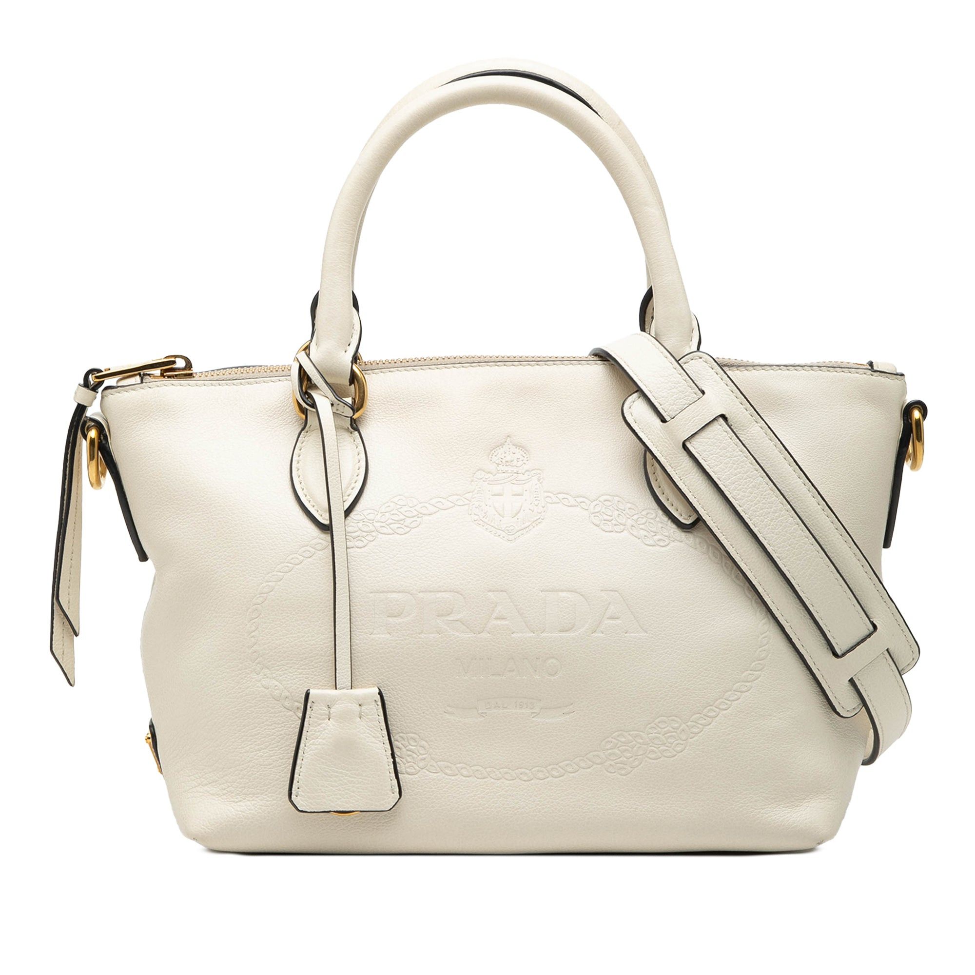 Prada Small Embossed Glace Calf Logo Convertible Satchel Size ONE SIZE - 1 Thumbnail