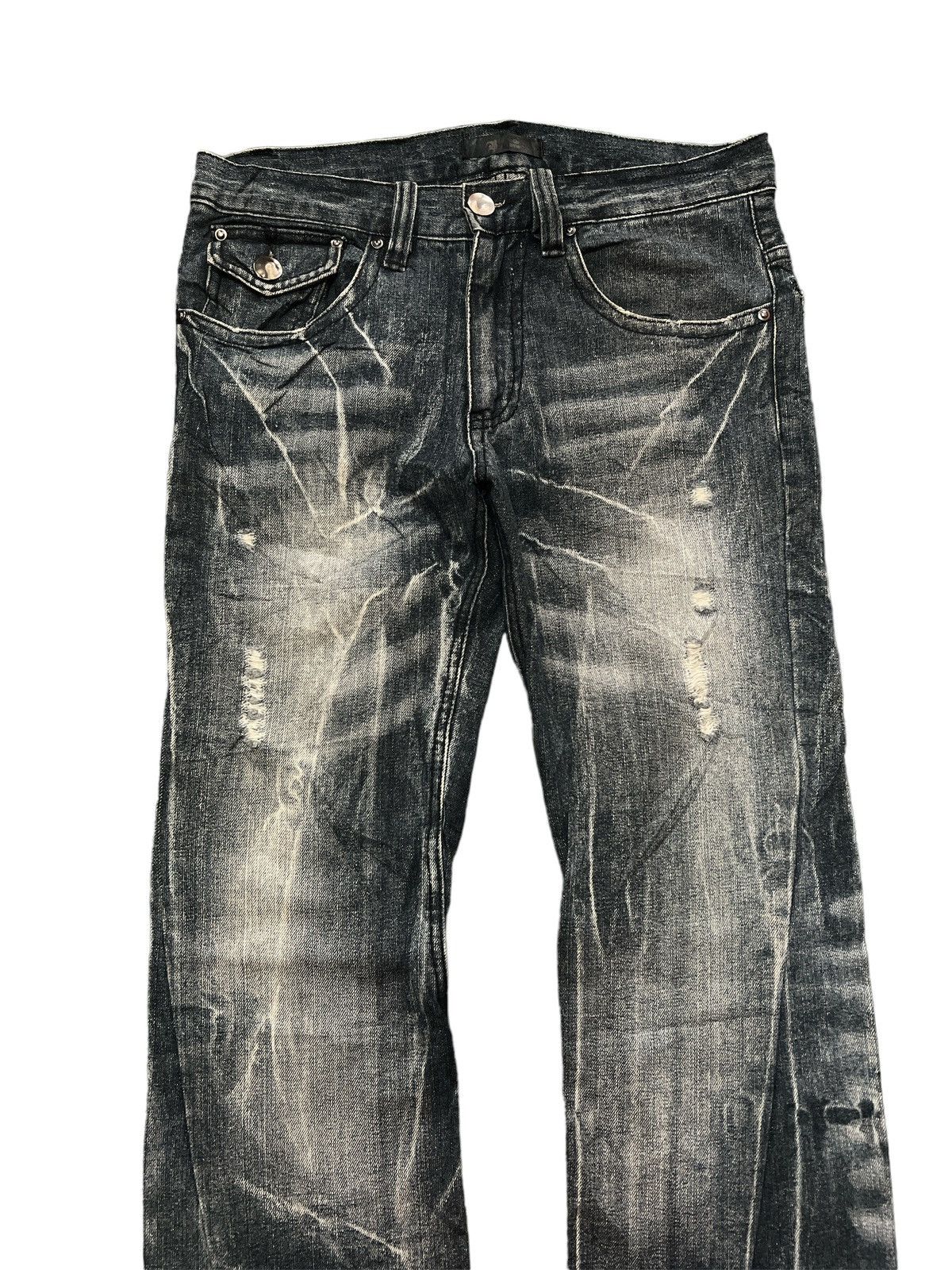 Vintage FLARED💥BLACK BACCARA TWISTED RIPPED DISTRESSED DENIM PANT Size US 30 / EU 46 - 2 Thumbnail