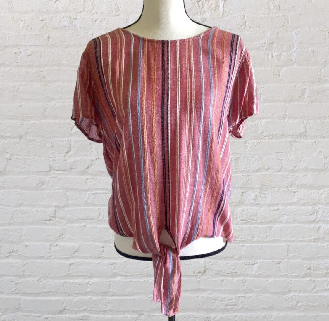 Other THE KIT STRIPED SHORT SLEEVE TIE KNOT TOP BLOUSE Size L / US 10 / IT 46 - 7 Thumbnail