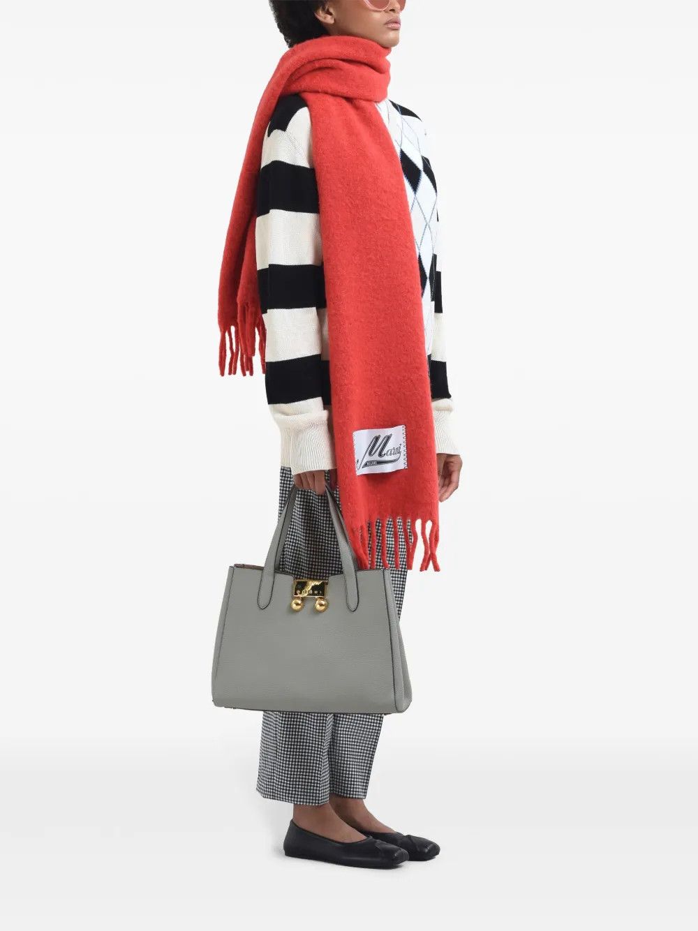 Marni o1w1db10426 Gingham-Patterned Trousers in White/Black Size 27" / US 4 / IT 40 - 3 Thumbnail