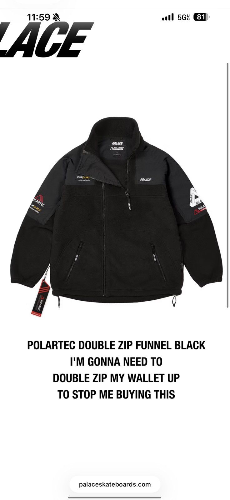 Palace Palace polartec double zip funnel Size US L / EU 52-54 / 3 - 12 Thumbnail