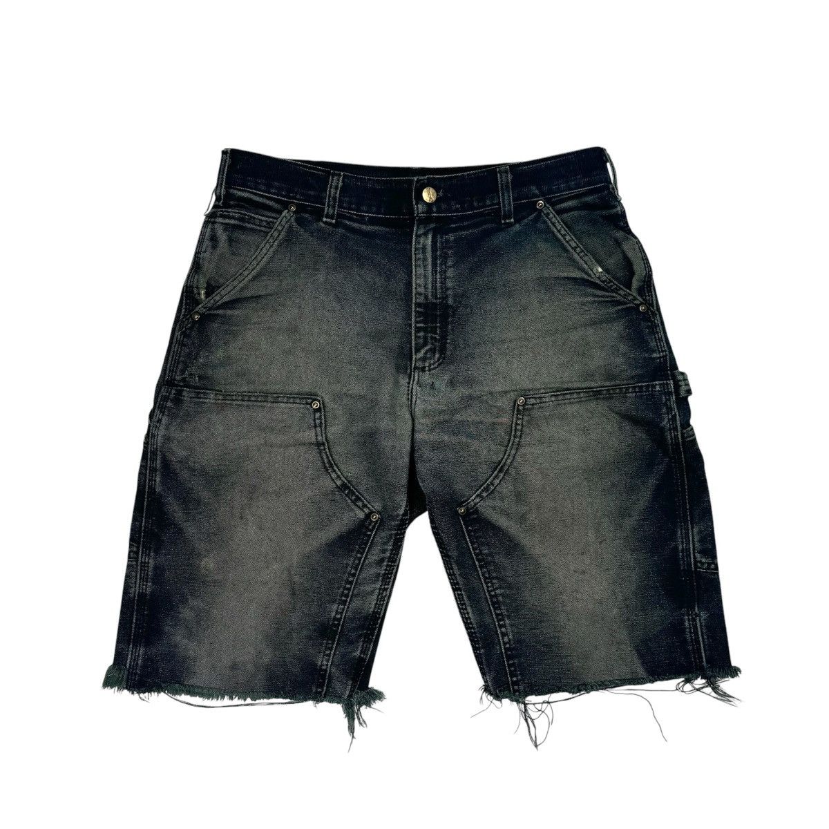 Vintage VINTAGE THRASHED FADED BLACK DOUBLE KNEE SHORTS Size US 32 / EU 48 - 2 Thumbnail