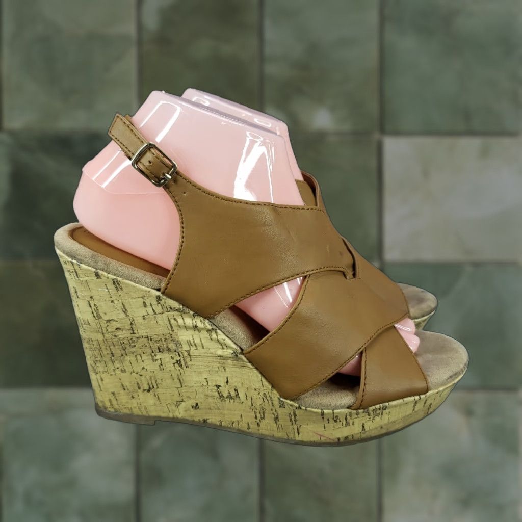 Vintage Montego Bay Club Wedge Sandals Womens 8.5 Extra Large XL Brown Espadrille Size US 7 / IT 37 - 1 Thumbnail