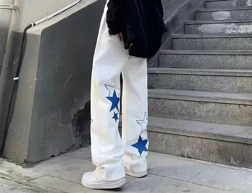 Other Stars Pattern Graffiti Trousers Straight Wide Leg Pants Size US 32 / EU 48 - 4 Thumbnail