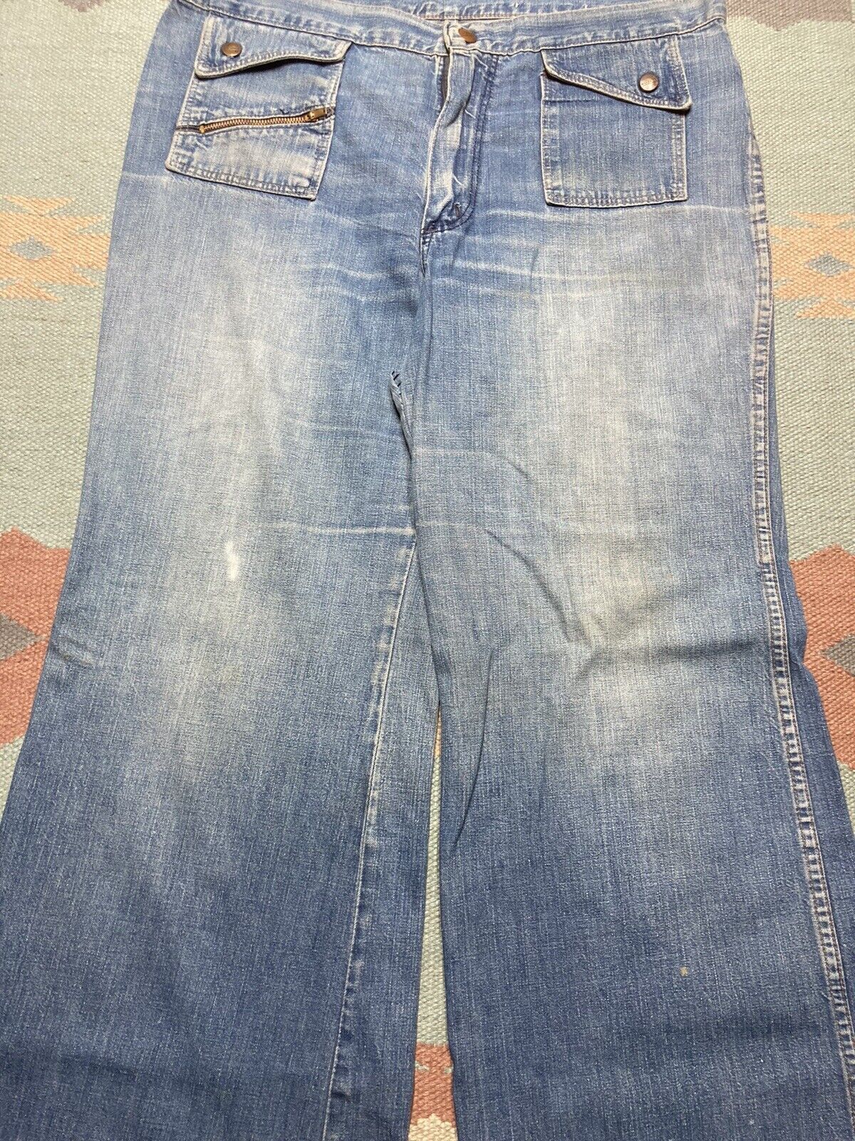 Vintage 70s maverick bell bottom jeans fade denim flare hippie 34x31 Size 34" / US 12 / IT 48 - 4 Thumbnail