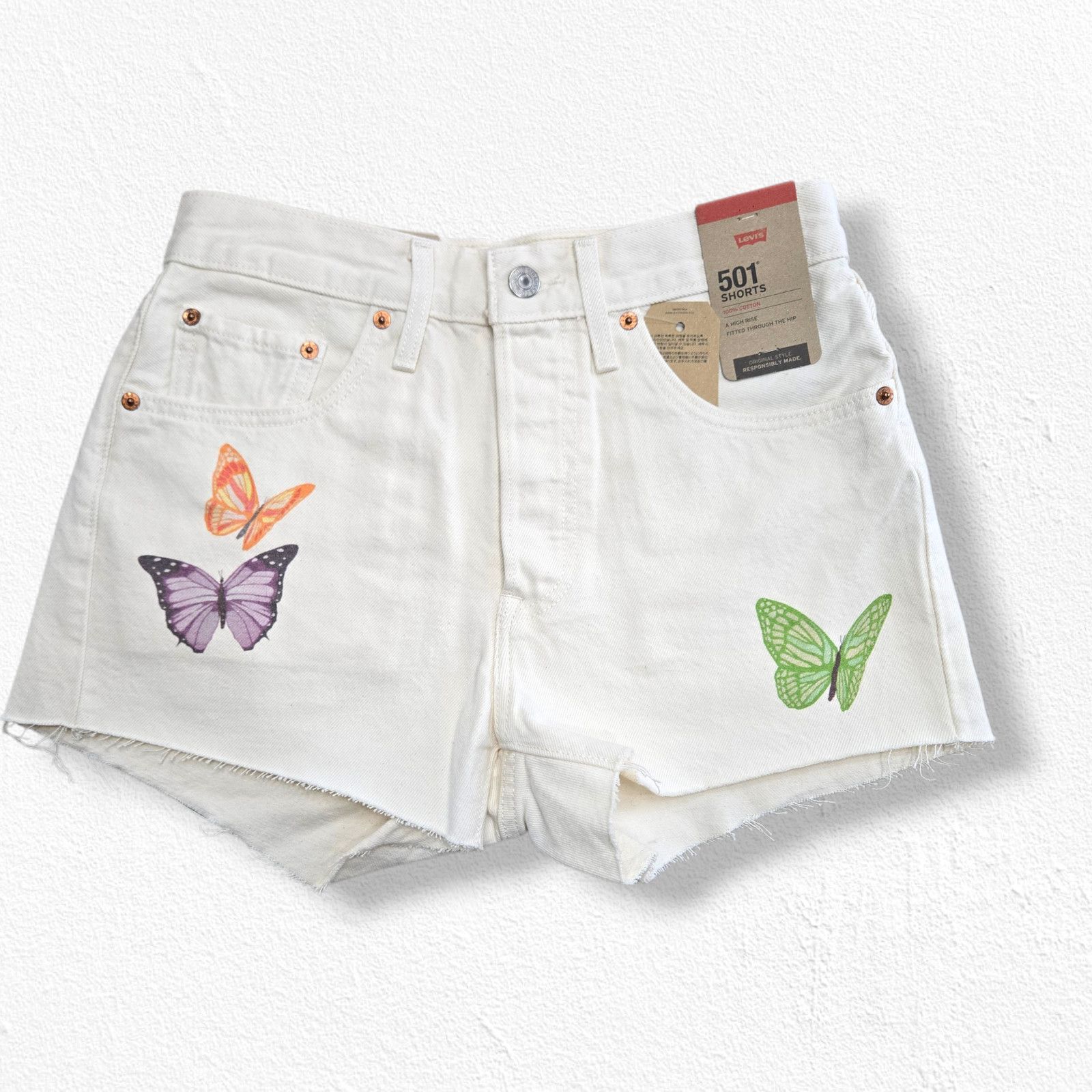 Levi's Levi’s 501 White Butterfly Cutoff Shorts Size 26 Size 26" / US 2 / IT 38 - 2 Thumbnail