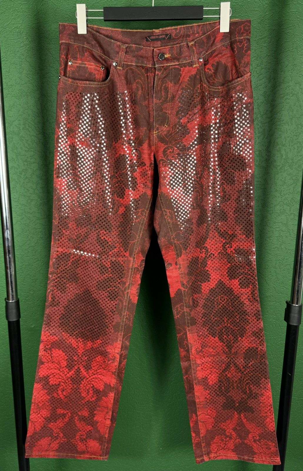 image of Archival Clothing x Just Cavalli Vintage Roberto Cavalli Abstract Overprint Jeans Pants in Red (Siz