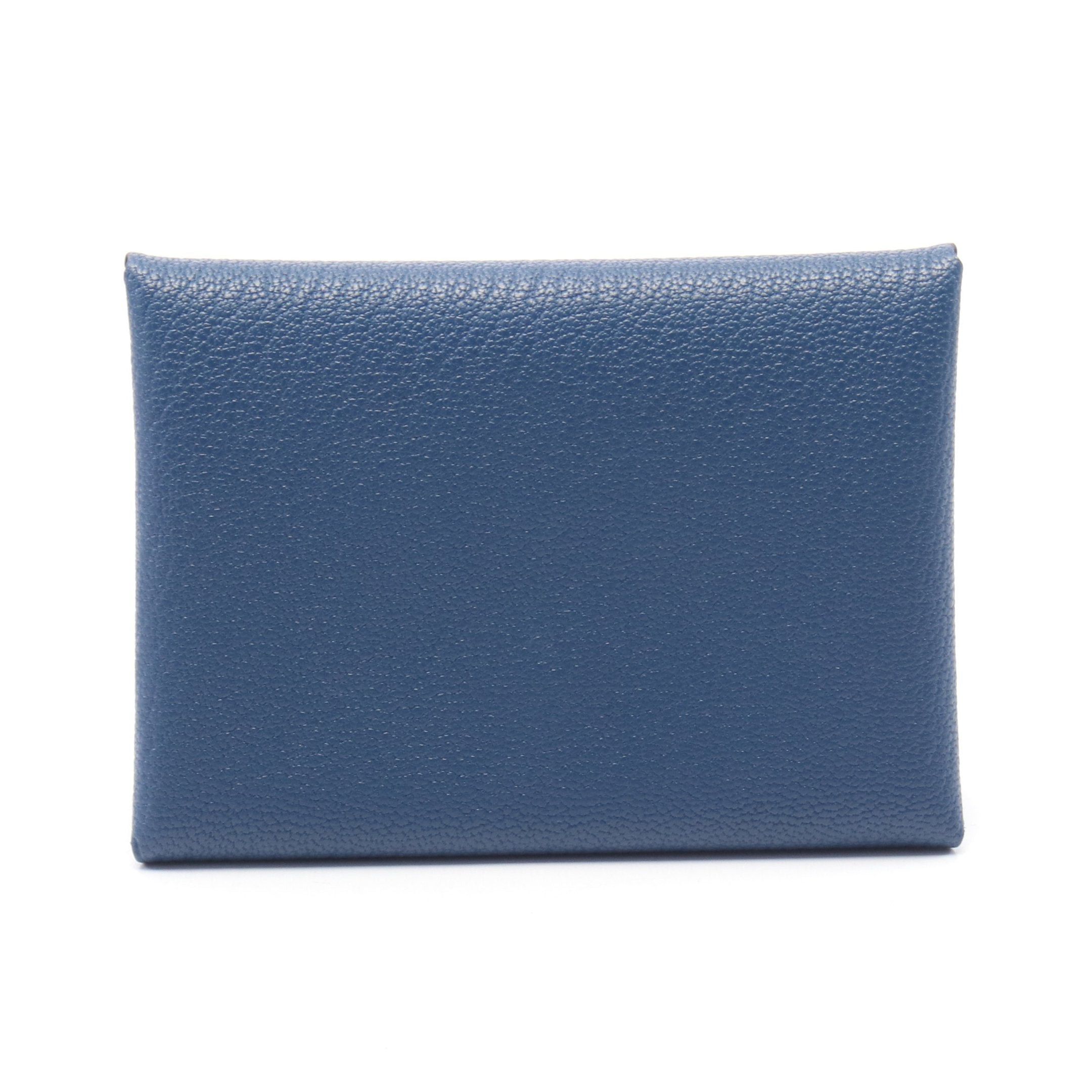 Hermes Calviduo Blue Tie Coin Purse Chevre Silver Hardware K Stamp, Women's