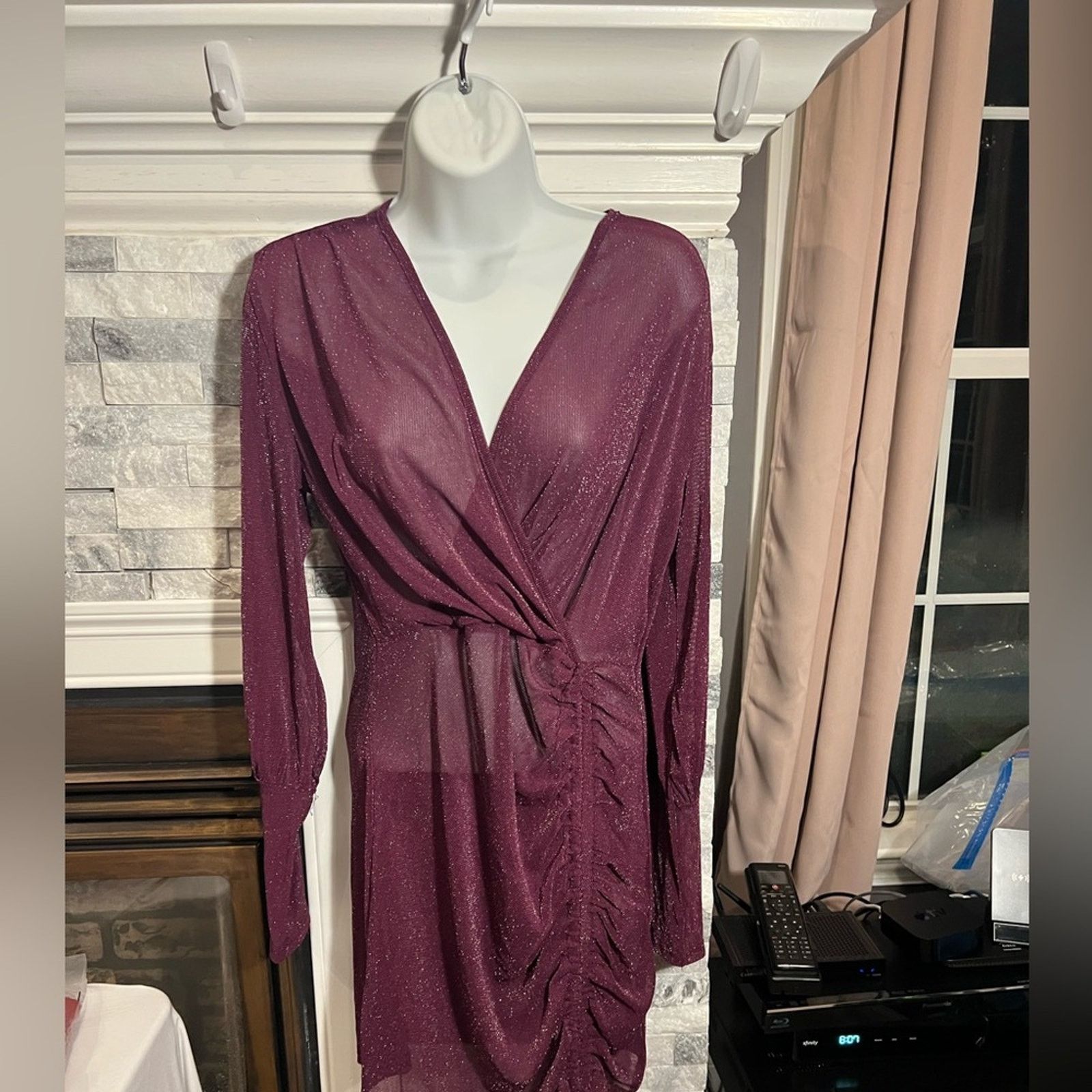 & Other Stories Women’s Purple Sparkly Sequin Ruched Bodycon Dress – Size L Size L / US 10 / IT 46 - 2 Thumbnail