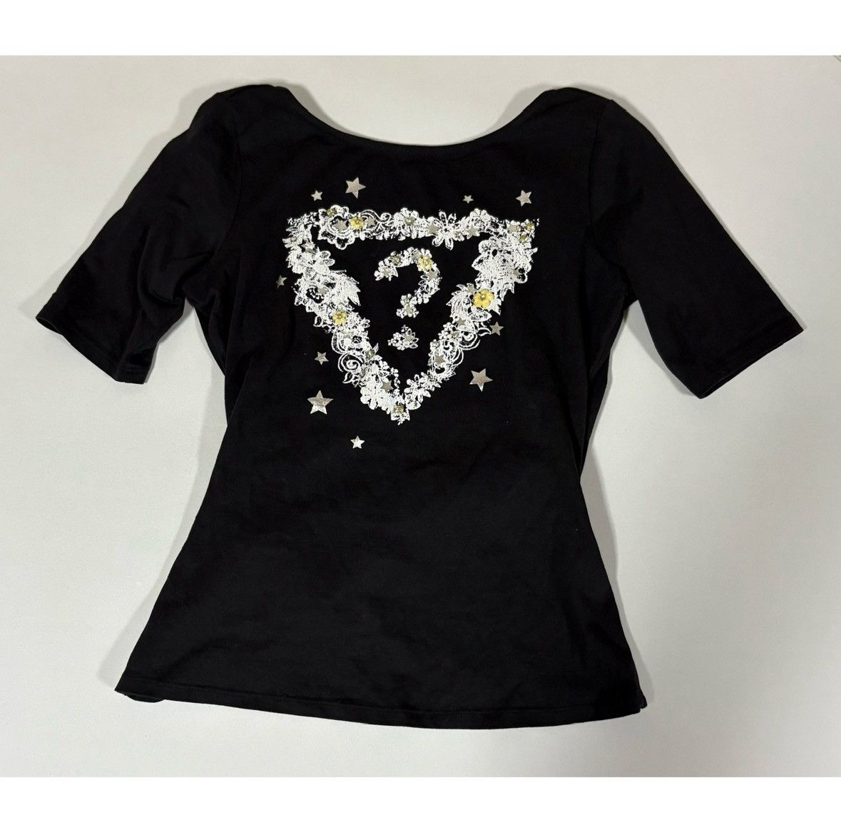 Guess Guess Black Question Mark Logo Shirt Top Blouse Size S 🖤✨ Size S / US 4 / IT 40 - 2 Thumbnail