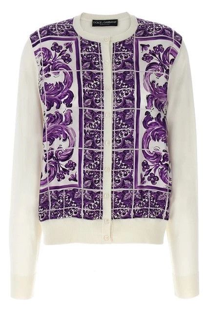 DOLCE&GABBANA Maiolica Purple Silk Cardigan Auth