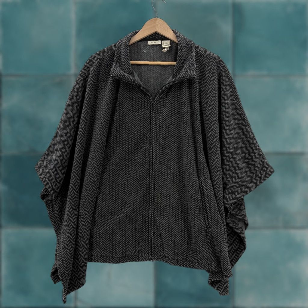 Vintage L.L. Bean Poncho Womens XL Gray Herringbone Fleece Zip Collared Pockets Outdoors Size XL / US 12-14 / IT 48-50 - 1 Thumbnail