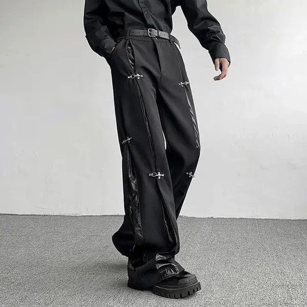 Japanese Brand Avant garde retro buckle pu leather mix pleated pants Size US 32 / EU 48 - 7 Thumbnail