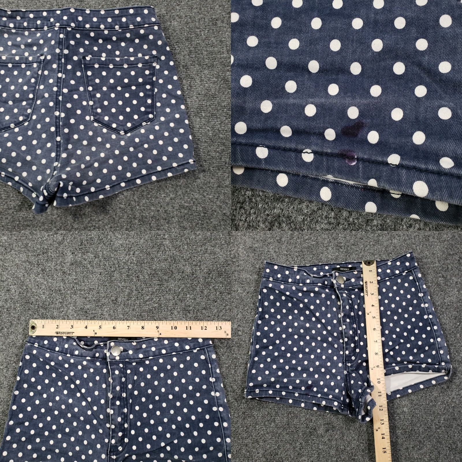 Forever 21 FOREVER 21 Shorts Womens 26 Blue Polka Dot Flat Front High Rise Casual Hot Pants Size 42" / US 20 - 8 Thumbnail