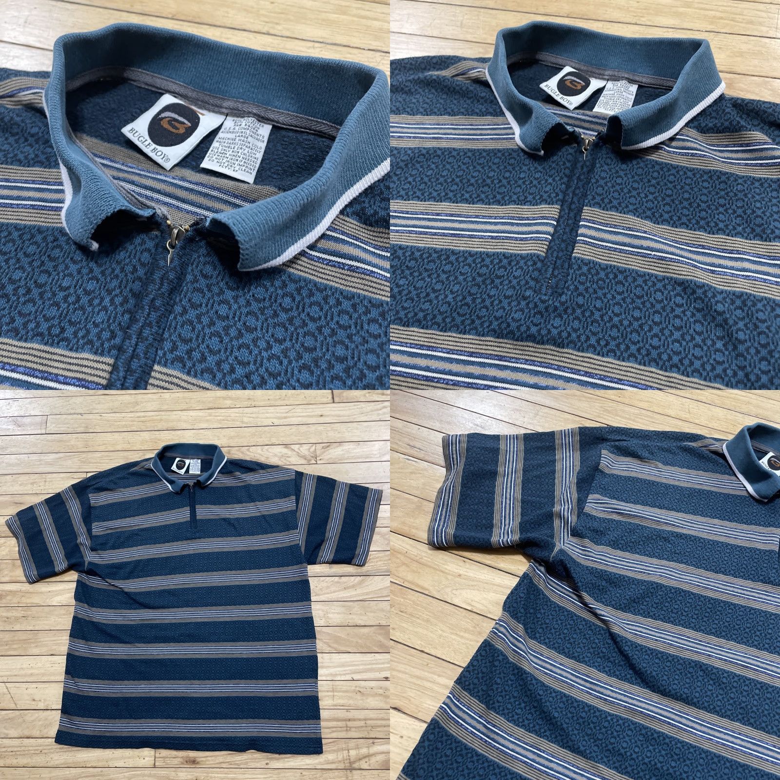 Bugle Boy VINTAGE Bugle Boy Geometric Zip Polo Shirt Men L Green 90s Western Art Deco Button-Up Collared Shirt Adults Mens Size US L / EU 52-54 / 3 - 10 Thumbnail
