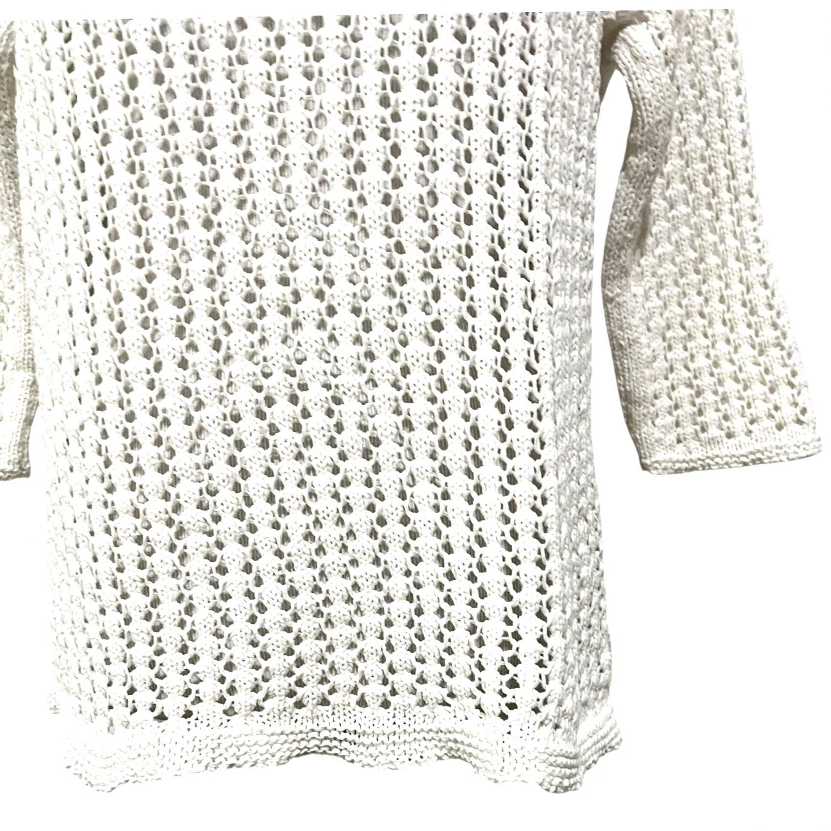 J. Jill J Jill Sweater White Open-Knit Crochet 3/4 Sleeve Cotton Blend S Womens Shirt Knit pullover Classic Coastal Preppy Beach Cottage Size S / US 4 / IT 40 - 3 Thumbnail