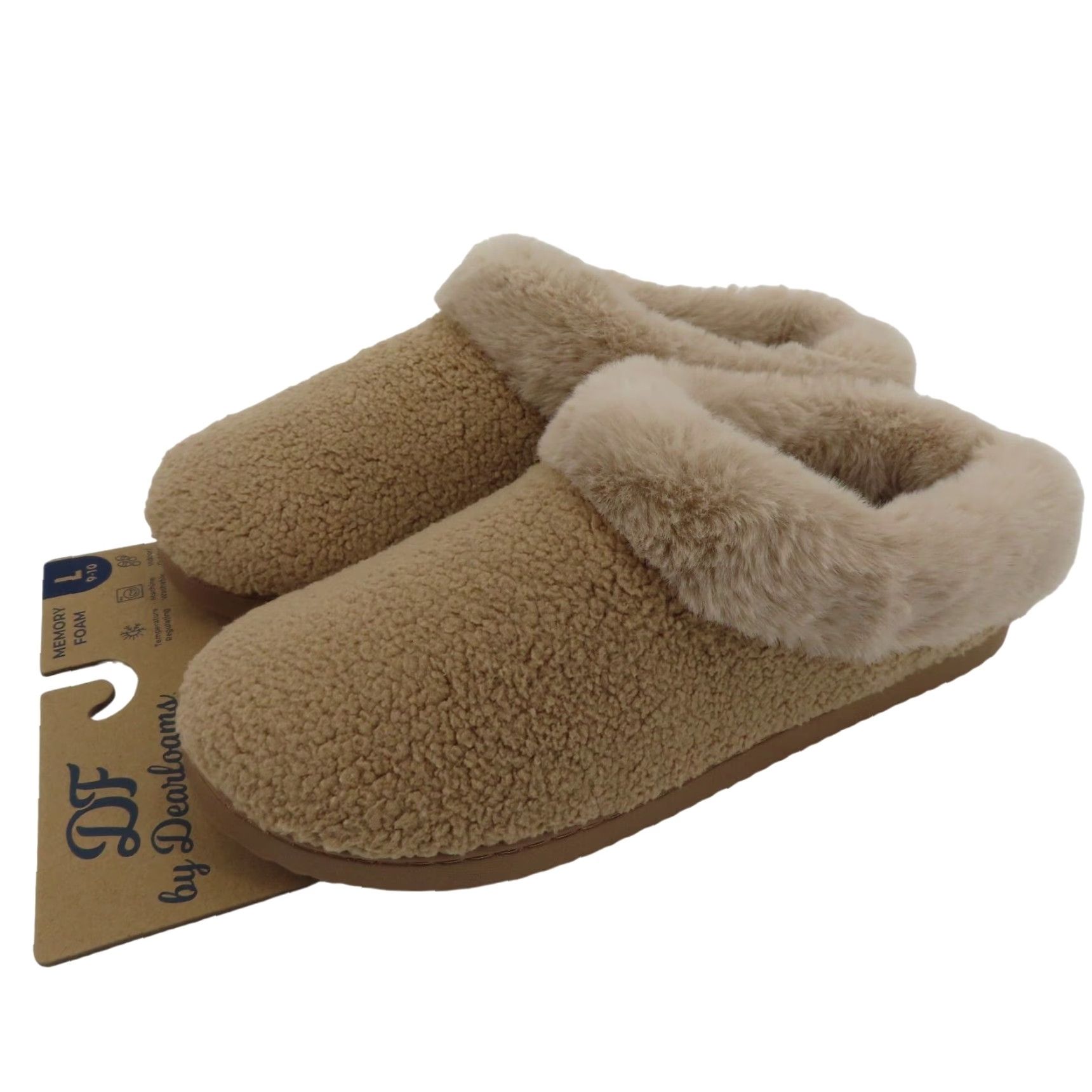 Vintage Dearfoams Women Slipper Indoor Outdoor Memory Foam Beige 9-10 Large NEW Size ONE SIZE - 2 Thumbnail