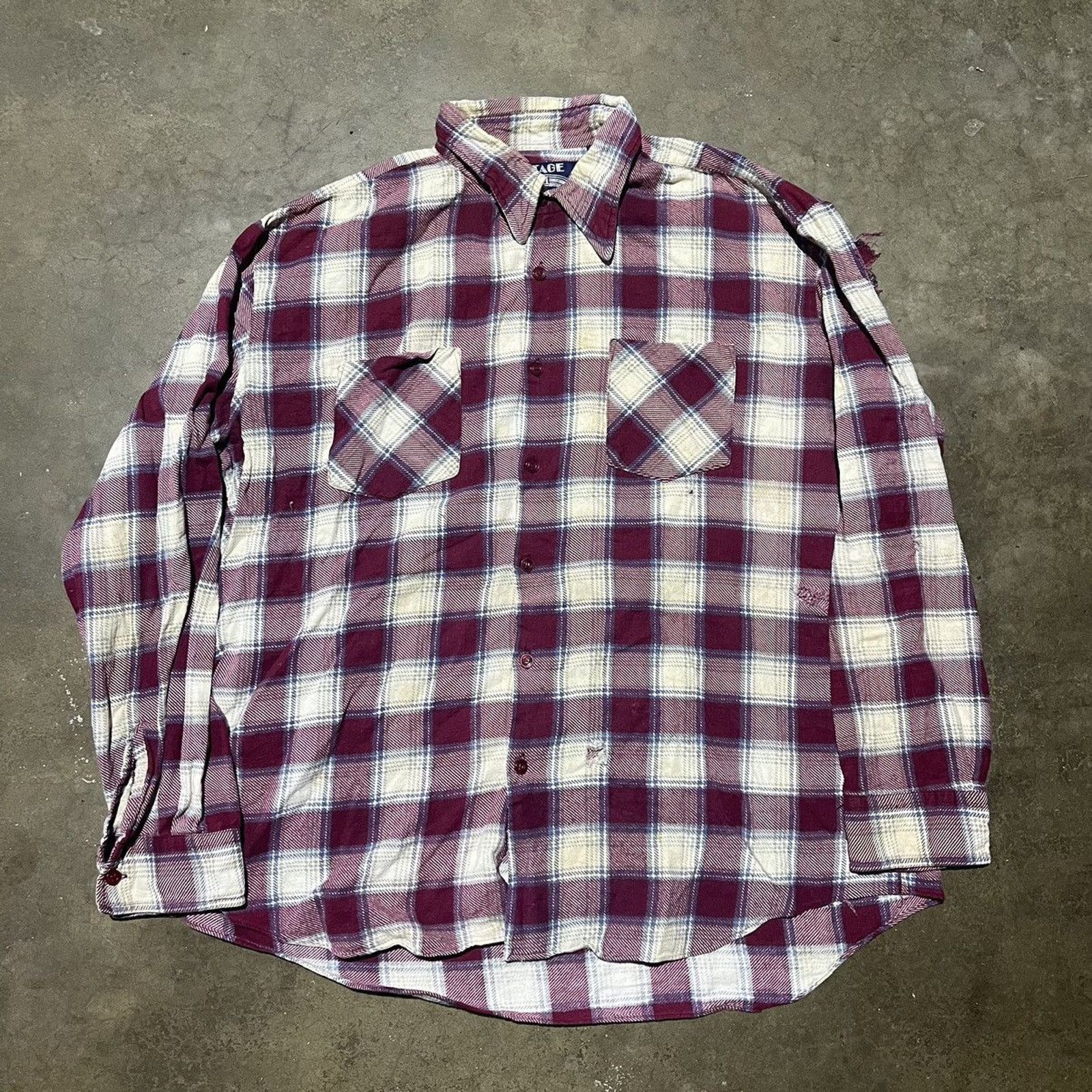 Vintage Vintage 70s Stage II Plum Plaid Distressed Flannel Shirt Size US XL / EU 56 / 4 - 1 Thumbnail