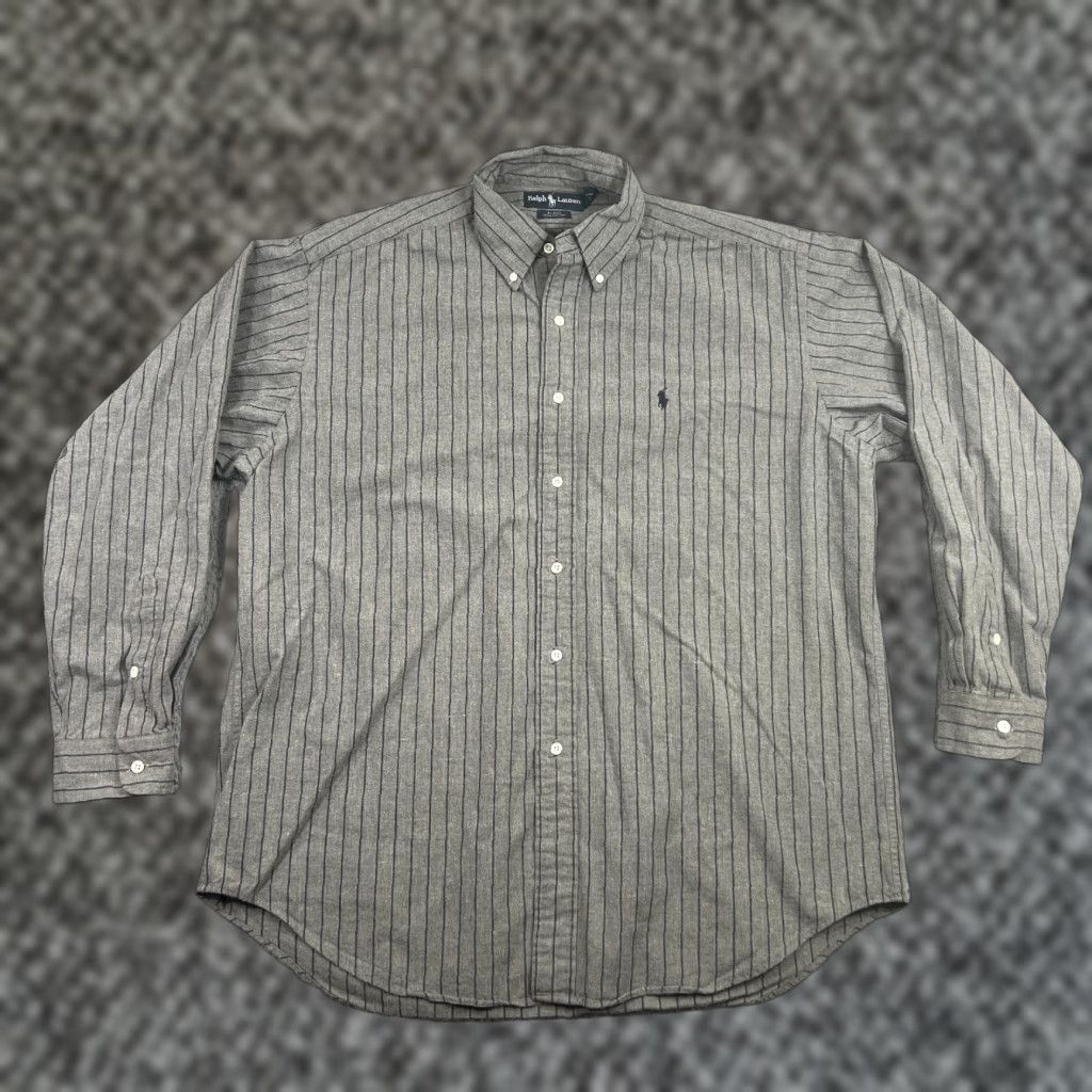 Ralph Lauren VINTAGE Ralph Lauren Button-Down Shirt Men L Gray Striped Blake Long Sleeve Cotton Size 42R - 1 Thumbnail