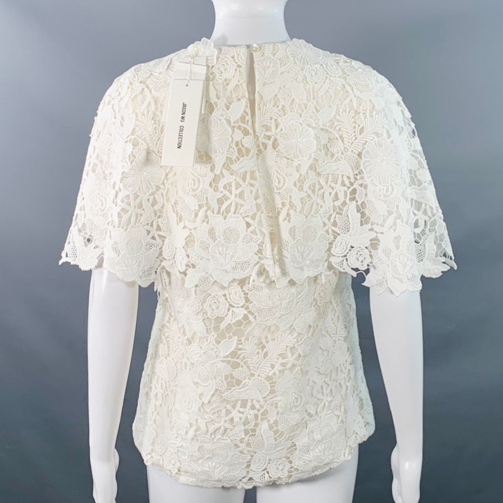 Jason Wu 0 White Guipure Cotton Lace Overlay Blouse Size XS / US 0-2 / IT 36-38 - 4 Thumbnail