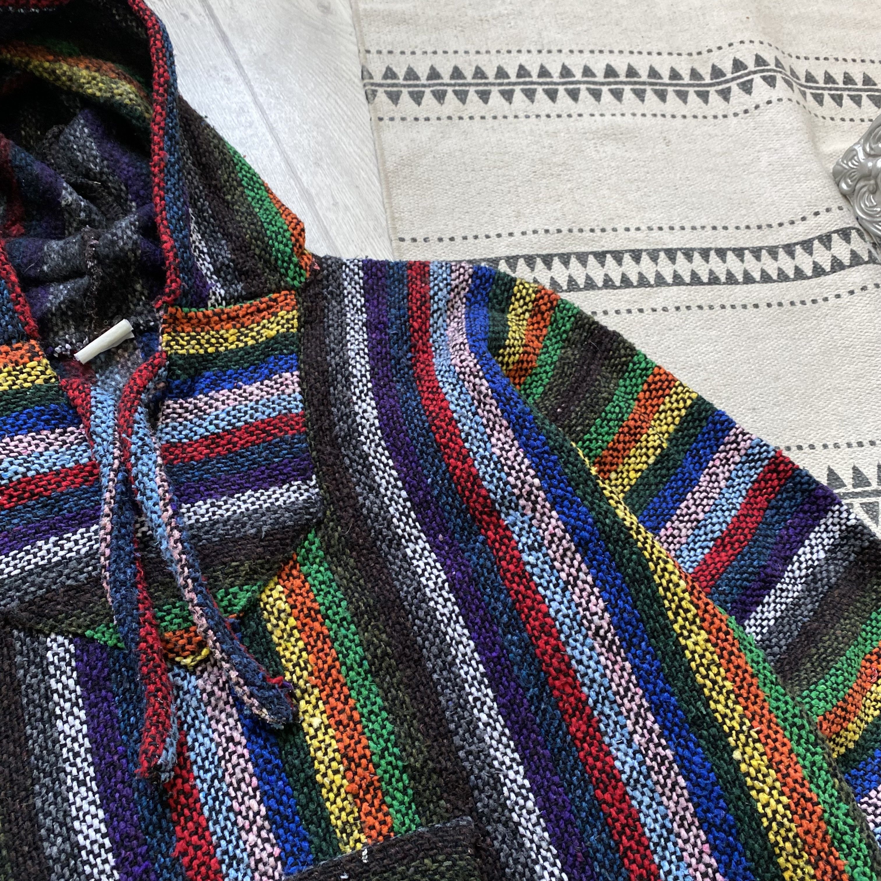 Japanese Brand Vintage 90s Baja Hoodie Drug Rug Knit Sweater Made in Mexico Size US M / EU 48-50 / 2 - 5 Thumbnail