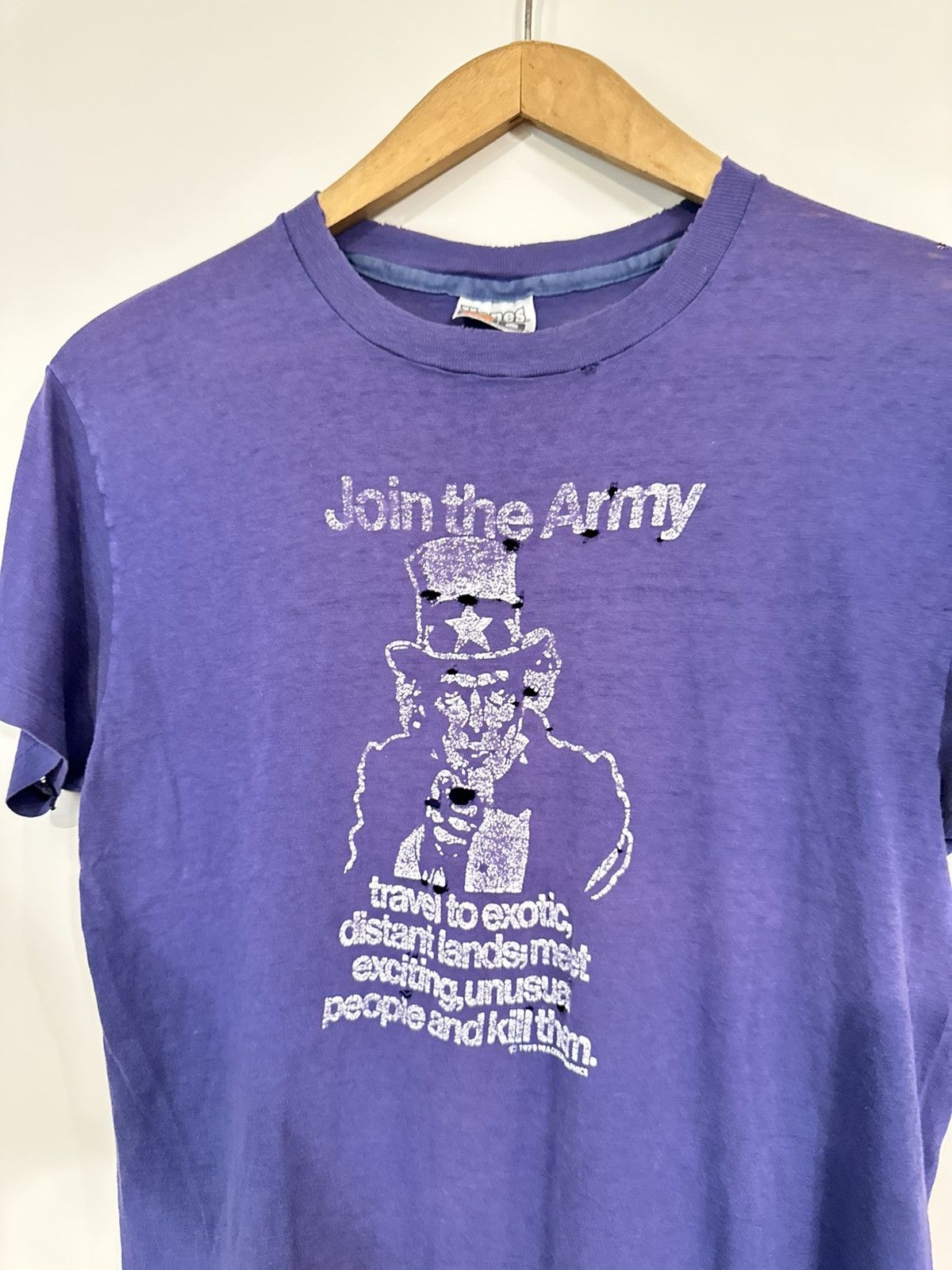 Vintage 70s Thrashed Paper Thin Uncle Sam Satirical Propaganda Tee Size US L / EU 52-54 / 3 - 3 Thumbnail