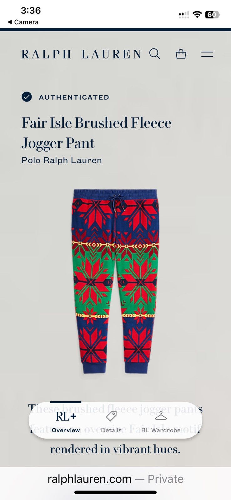 Polo Ralph Lauren Fair Isle Fleece Jogger pants Holiday nwt 248.00 Size US 36 / EU 52 - 1 Thumbnail