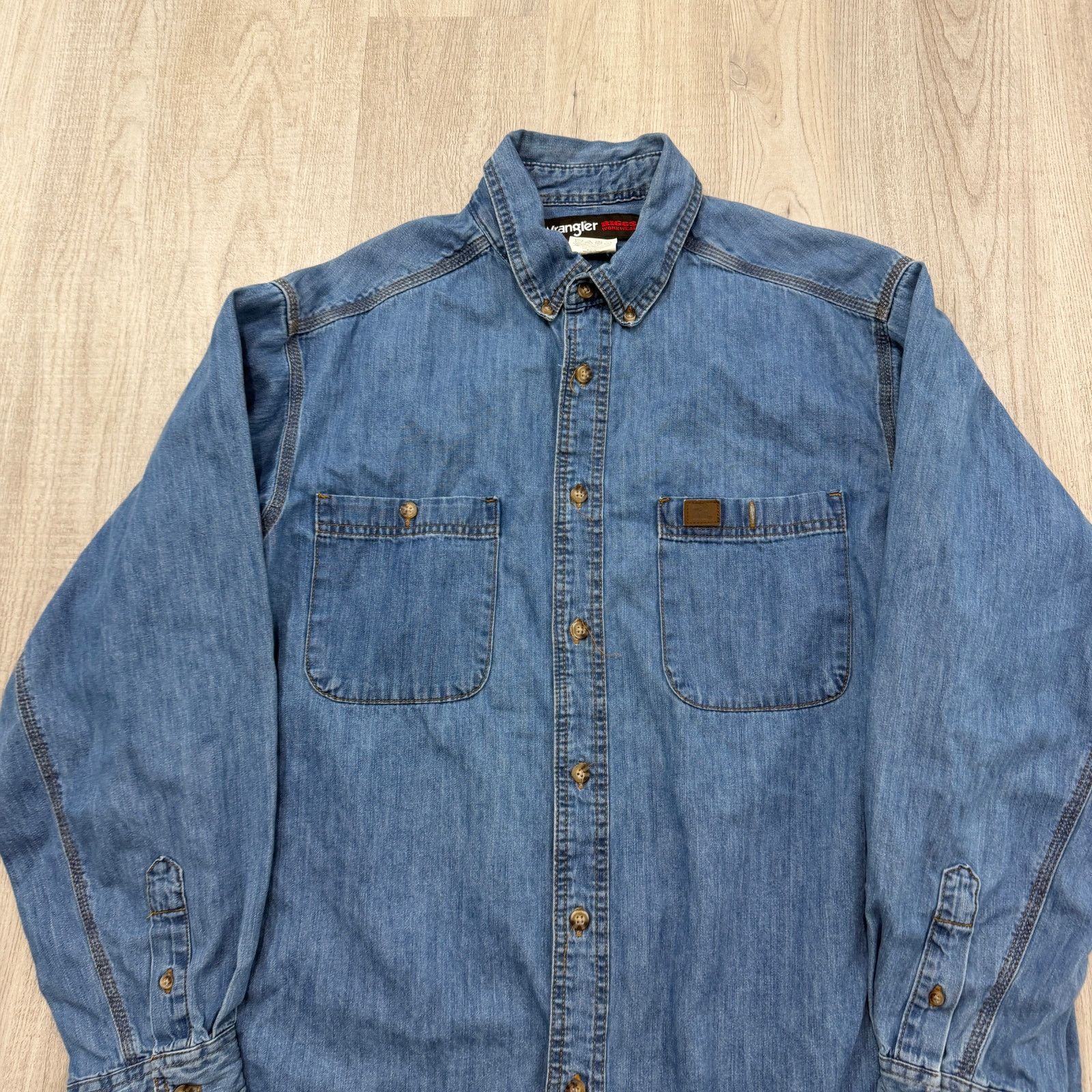 Wrangler Vintage Wrangler Riggs Workwear Denim Shirt Extra Large Size US XL / EU 56 / 4 - 2 Thumbnail