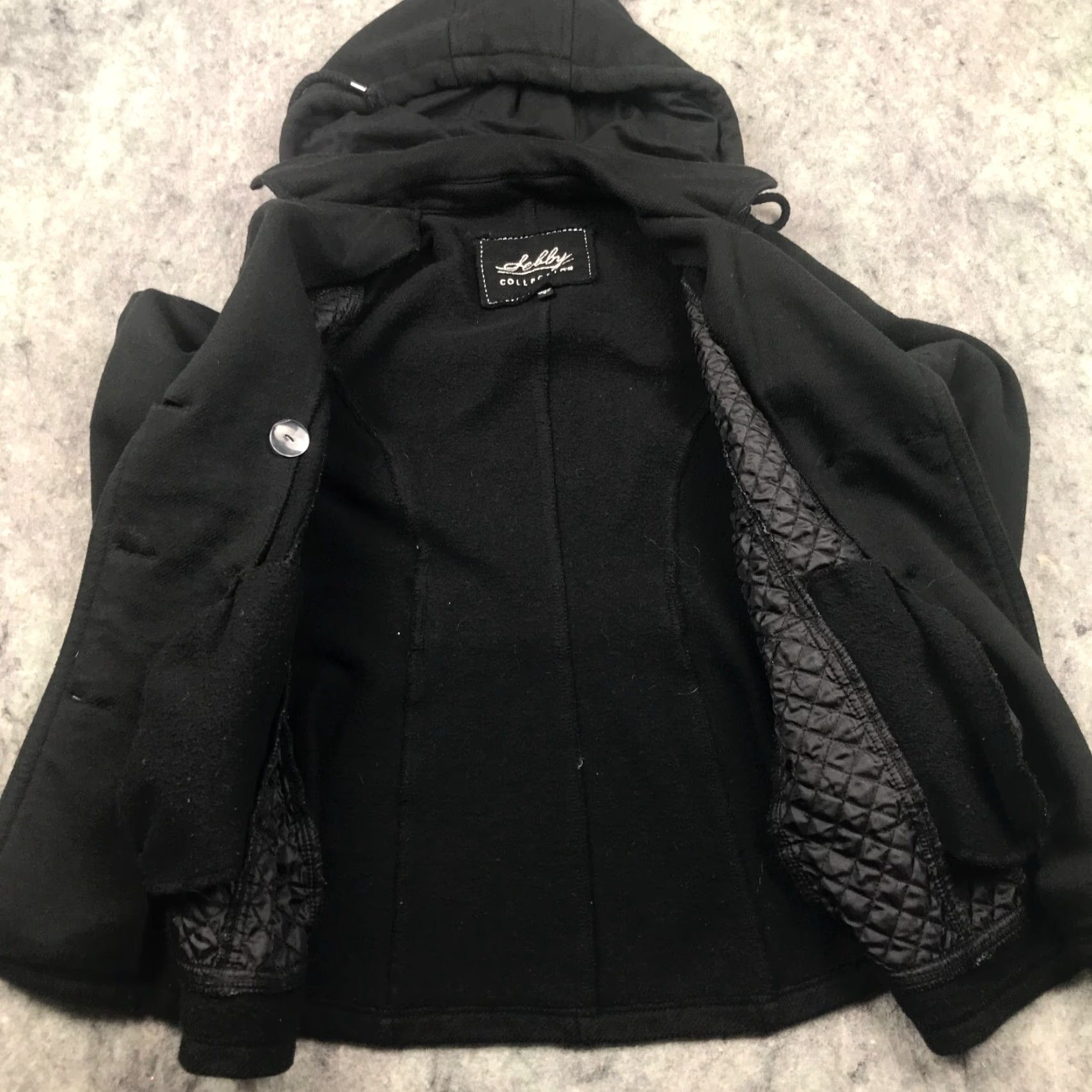 Vintage Sebby Womens Jacket Pea Coat Hooded Lined Pockets Black Small Polyester Insulated Mid-Length Casual Size S / US 4 / IT 40 - 5 Thumbnail