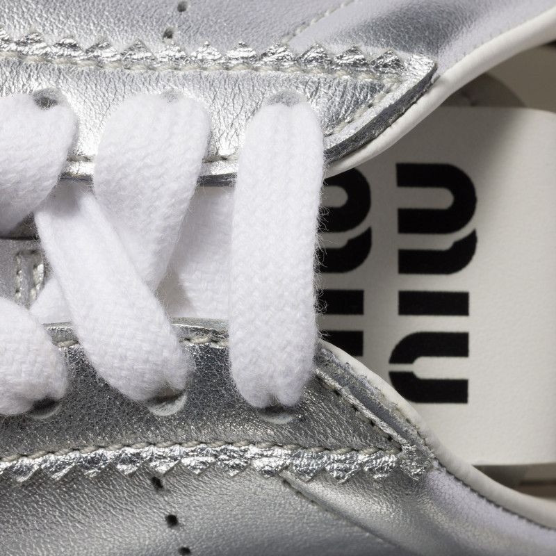 Miu Miu o1B3y1r0526 Plume Mordoré Calfskin Sneakers in Silver Size US 11 / IT 41 - 4 Thumbnail