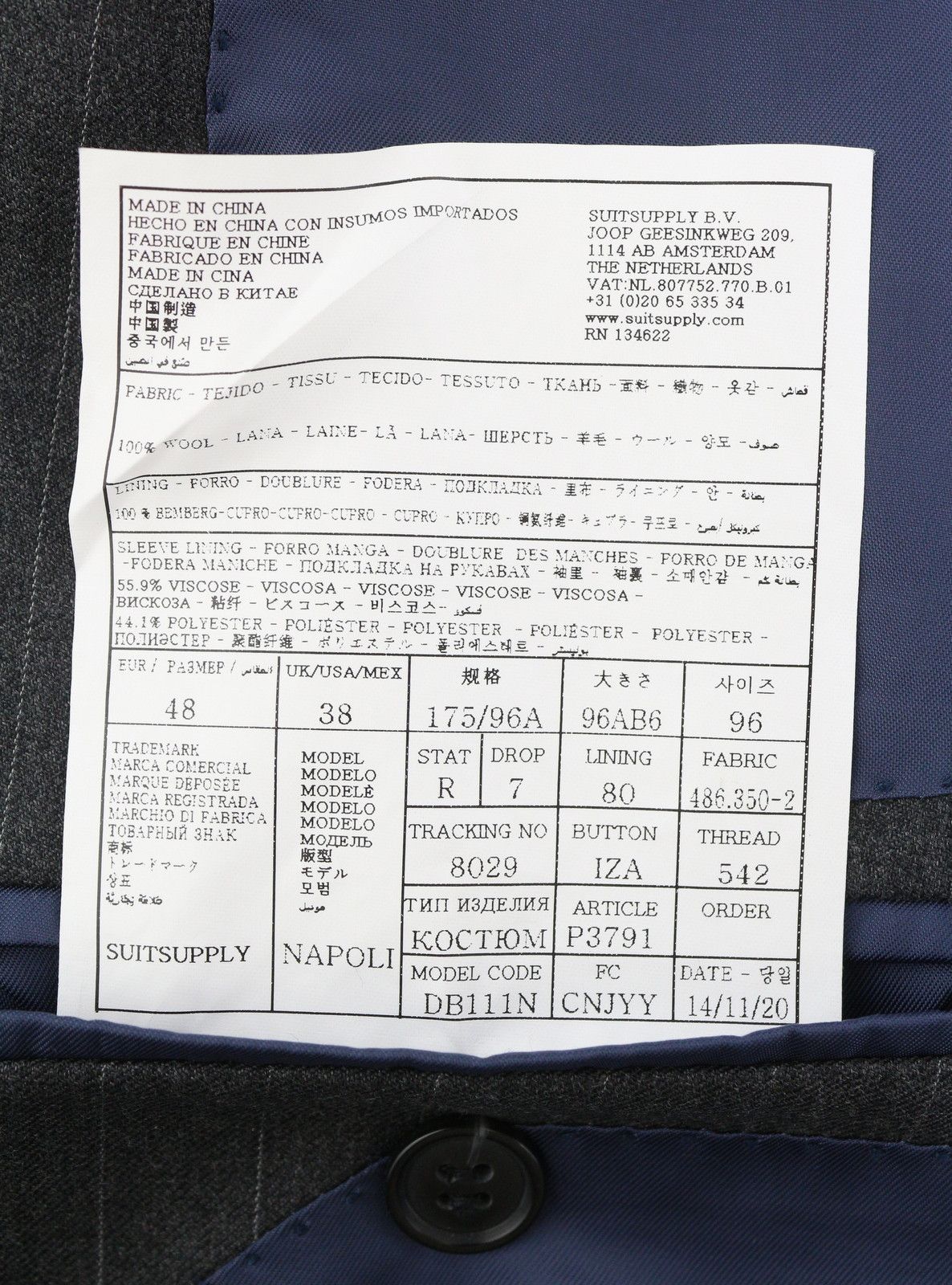 Suitsupply NAPOLI UK38R Grey Wool Pinstriped Blazer 89054 Size 38R - 9 Thumbnail