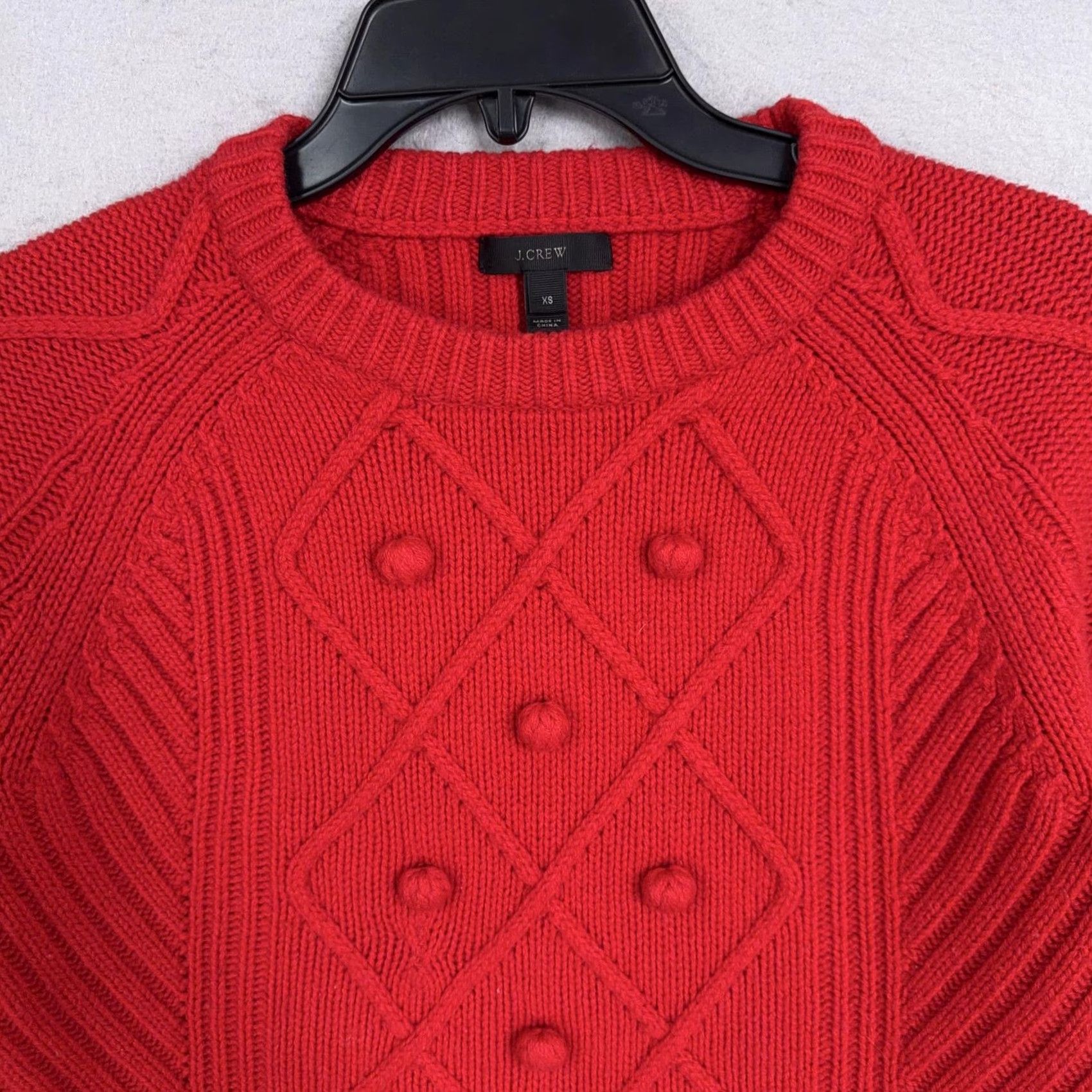 J.Crew J.CREW Sweater Womens XS Red 100% Wool Bobble Cable Knit Chunky Raglan Pullover Size XS / US 0-2 / IT 36-38 - 2 Thumbnail