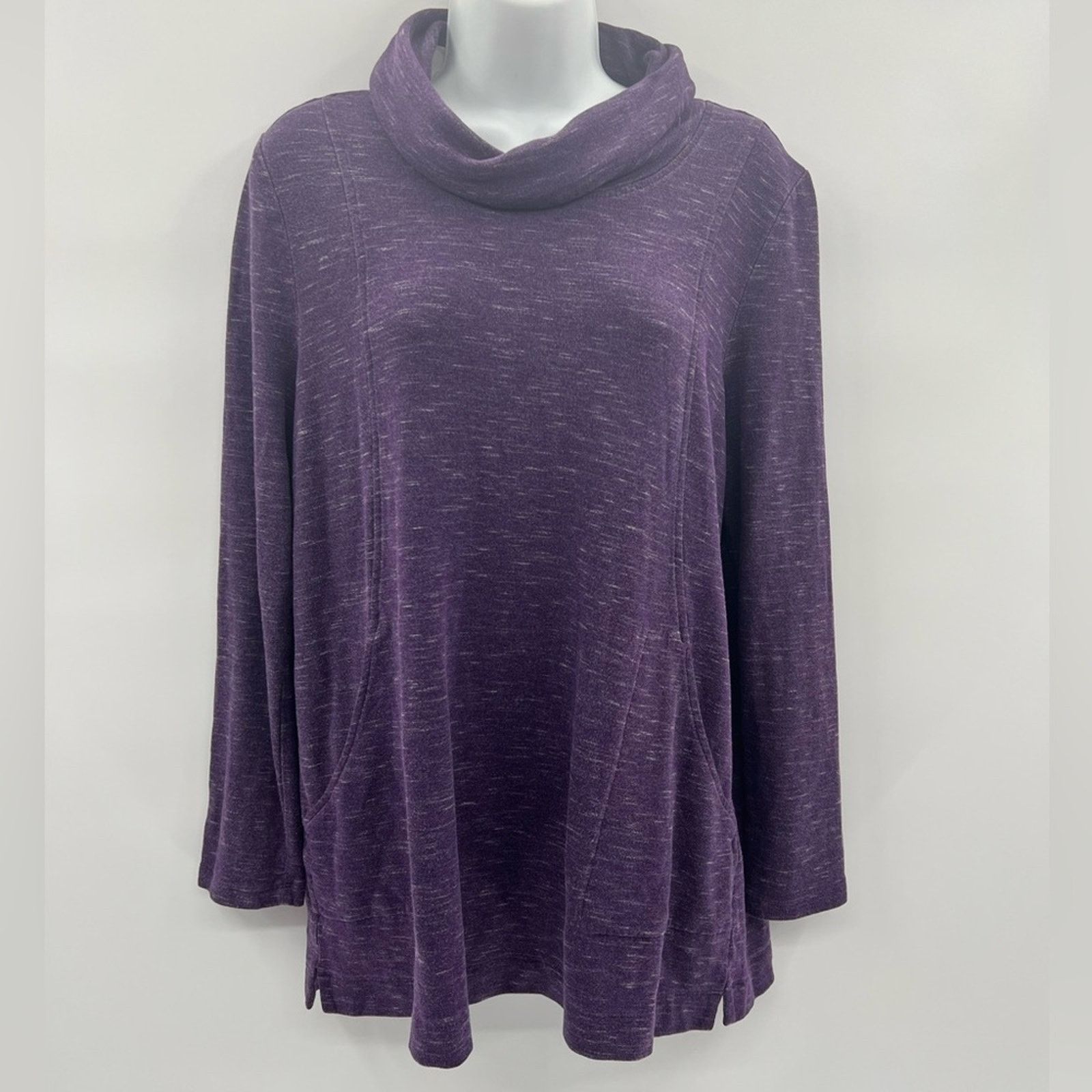 Chicos Chico's Purple Top Long Sleeve Sweatshirt Cowl Neck Size M / US 6-8 / IT 42-44 - 3 Thumbnail