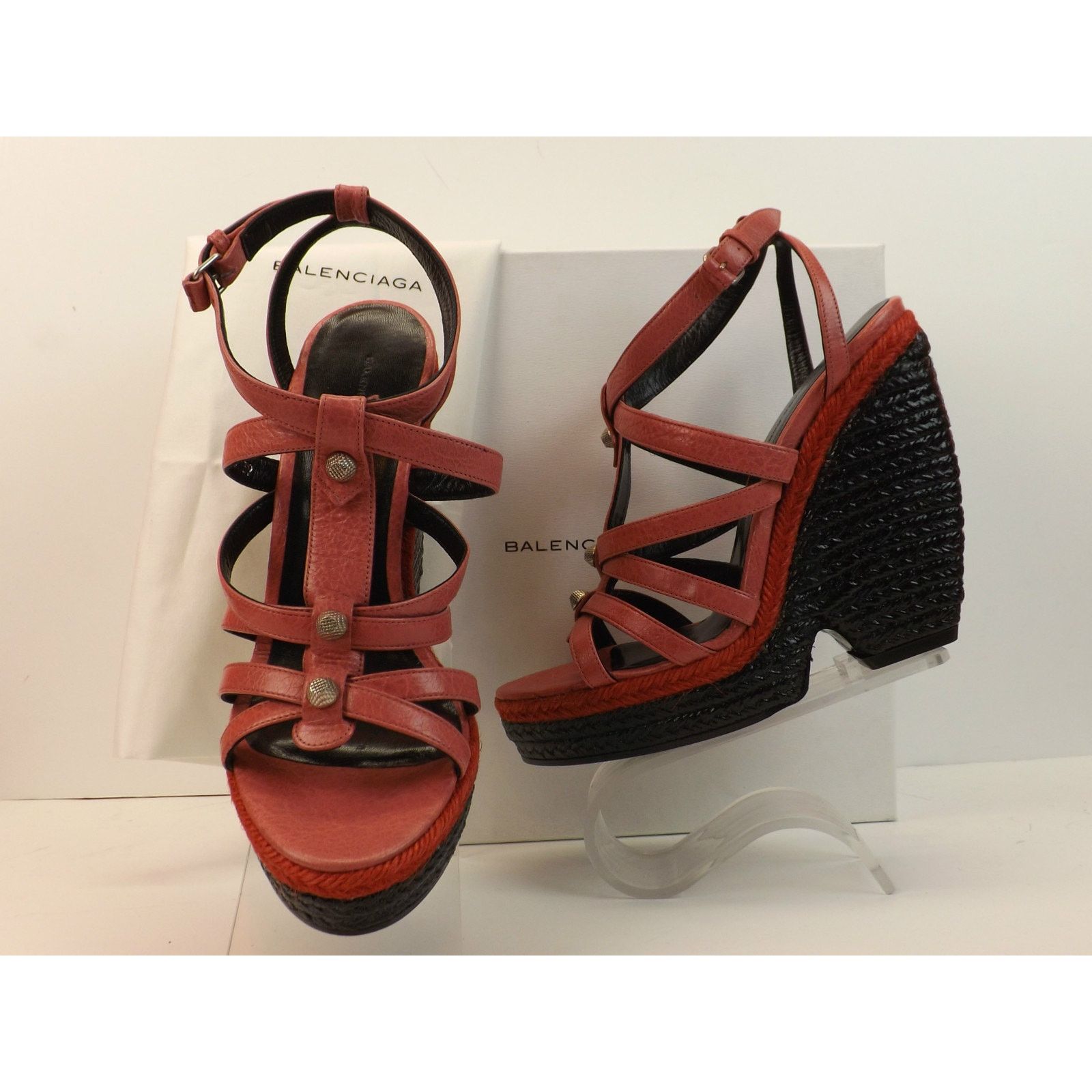 Balenciaga BALENCIAGA ARENA ROSE PINK LEATHER WEDGE STUDDED SANDALS 39 Size US 9 / IT 39 - 8 Thumbnail