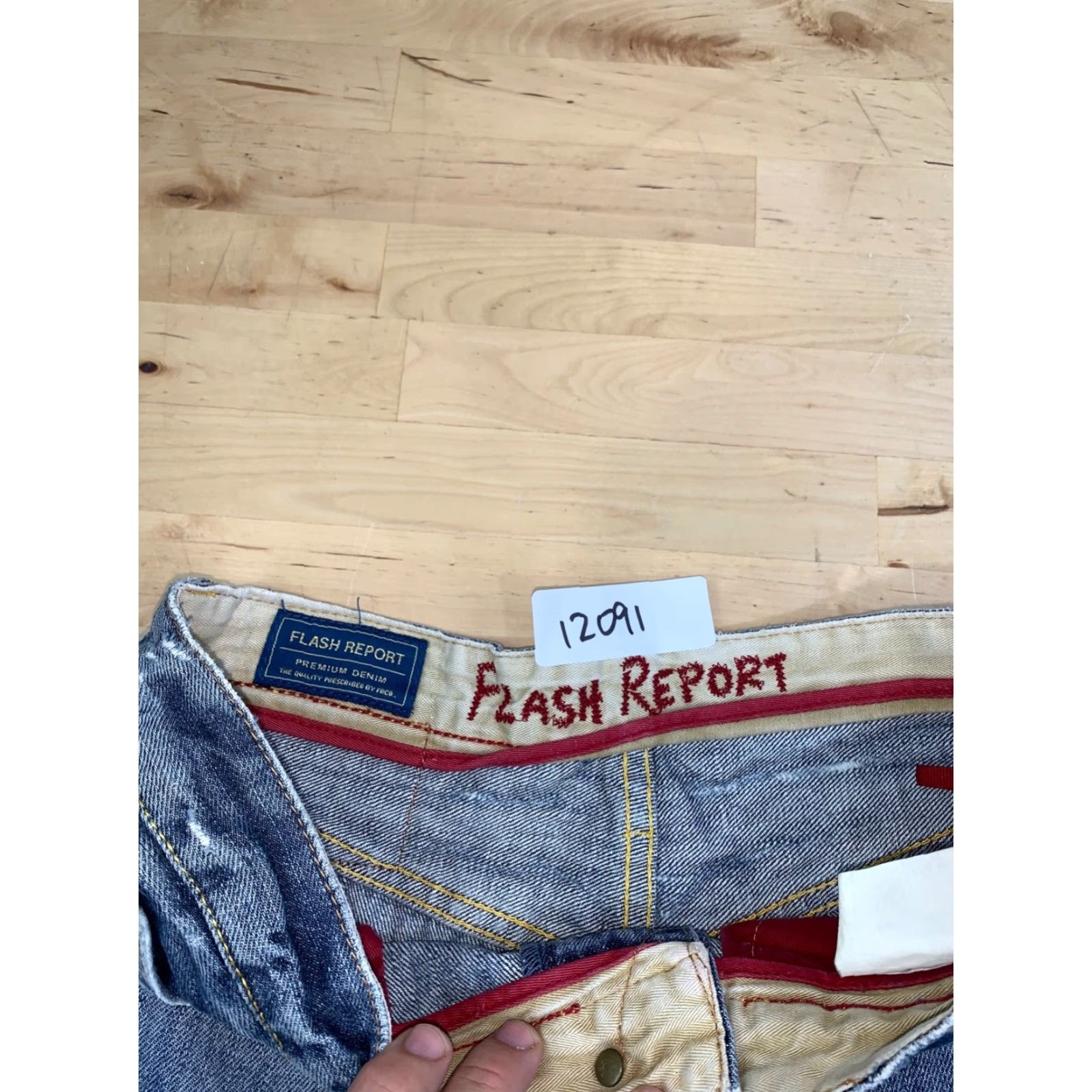 Denime Flash Report Denim Shorts Mens M Blue 5-Pocket Design Distressed Pockets Jorts Japanese Streetwear 12091 Size US 31 - 2 Thumbnail
