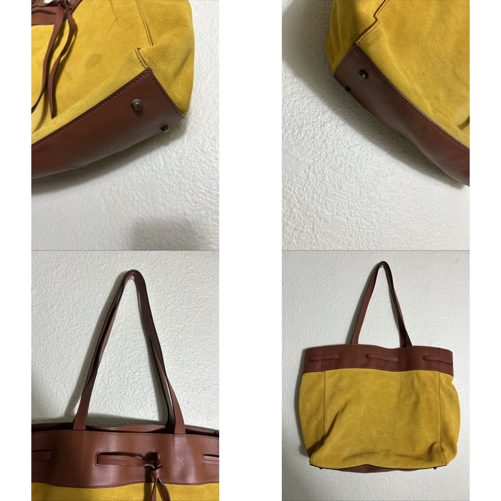 Gerard Darel Gérard Darel Large Brown Leather Tote Bag Yellow Suede 13.5x13x4 Stains Women Tote Size ONE SIZE - 8 Thumbnail