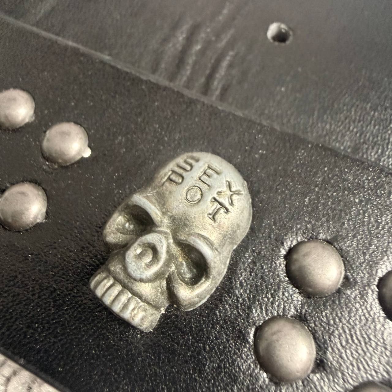 Vintage Avant Garde Black Leather Chrome metal Skull Belt Size 32 - 6 Thumbnail