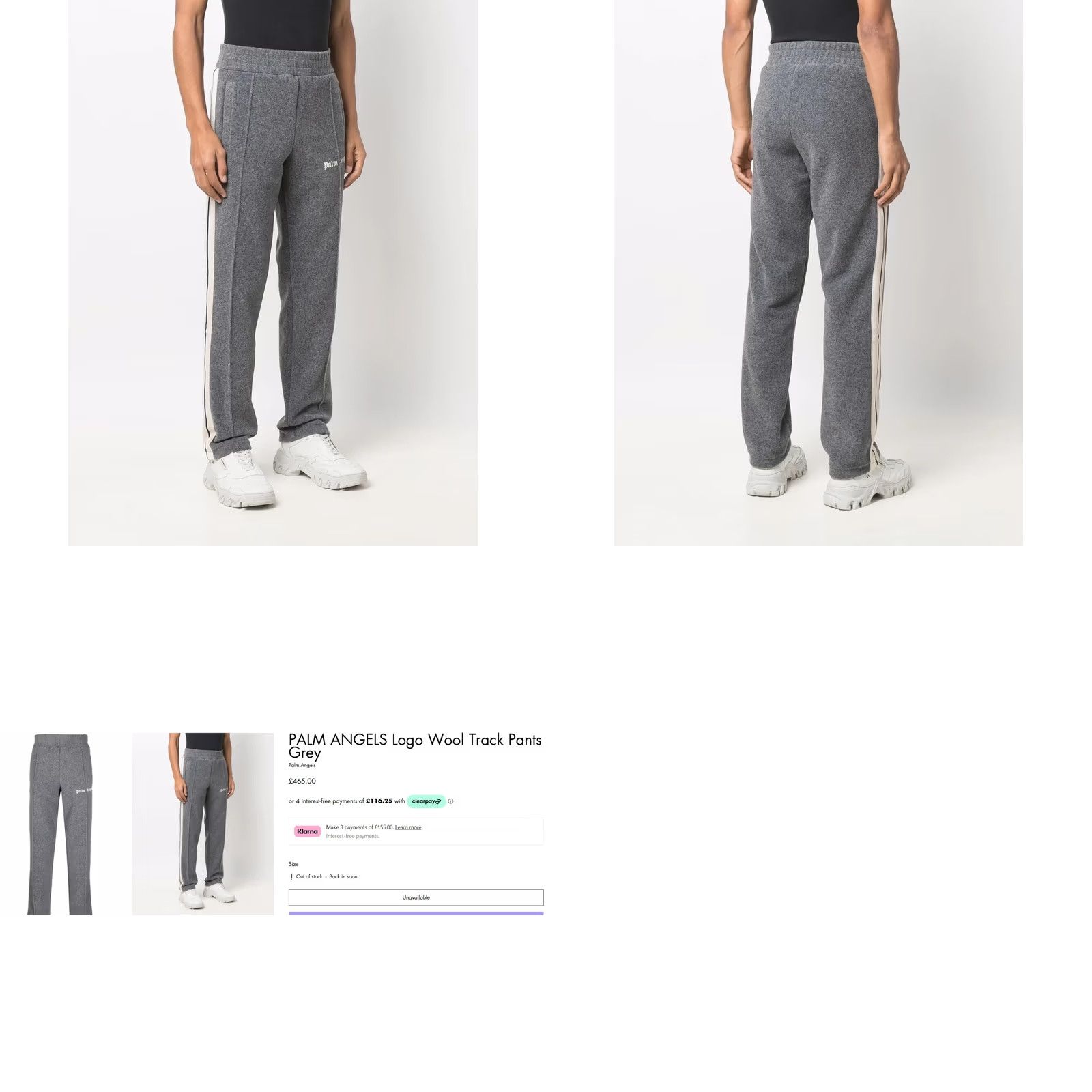 Palm Angels Palm Angels Mens Track Pants Grey XXL Wool Blend Joggers Side Stripe Size US 39 - 8 Thumbnail