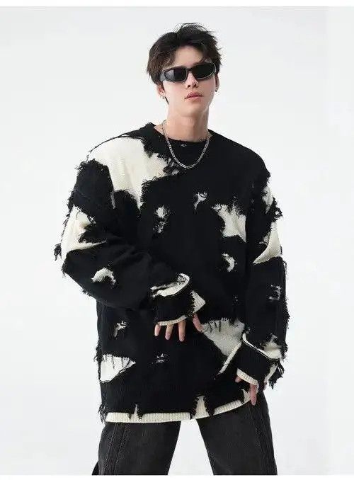 VIBE Distressed Ripped Oversized Knitwear Sweater Size US L / EU 52-54 / 3 - 7 Thumbnail