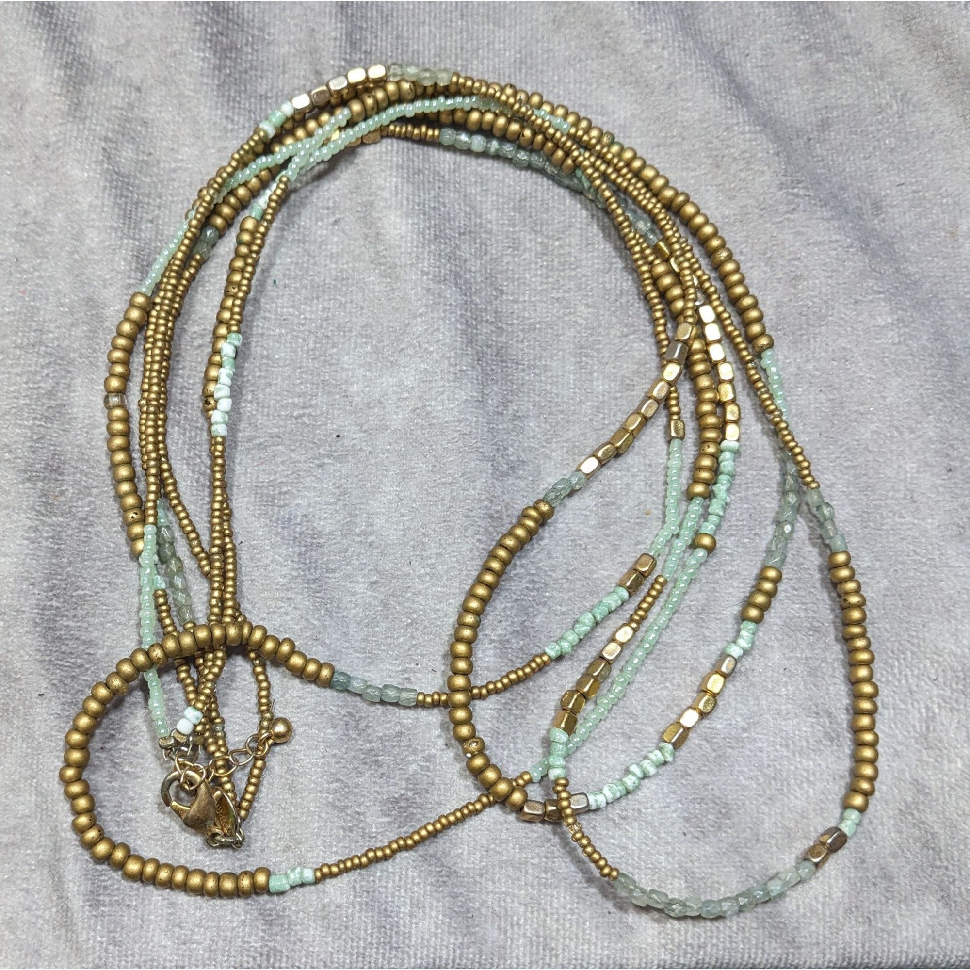 Express Express Blue And Gold Tone Beaded Glass Necklace Size ONE SIZE - 4 Thumbnail
