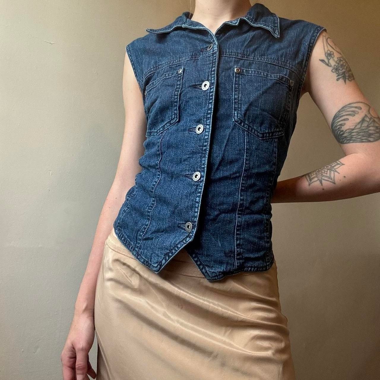 Liz Claiborne Vintage Liz Claiborne Jean Button Vest Top Large Cotton Y2K Size L / US 10 / IT 46 - 2 Thumbnail