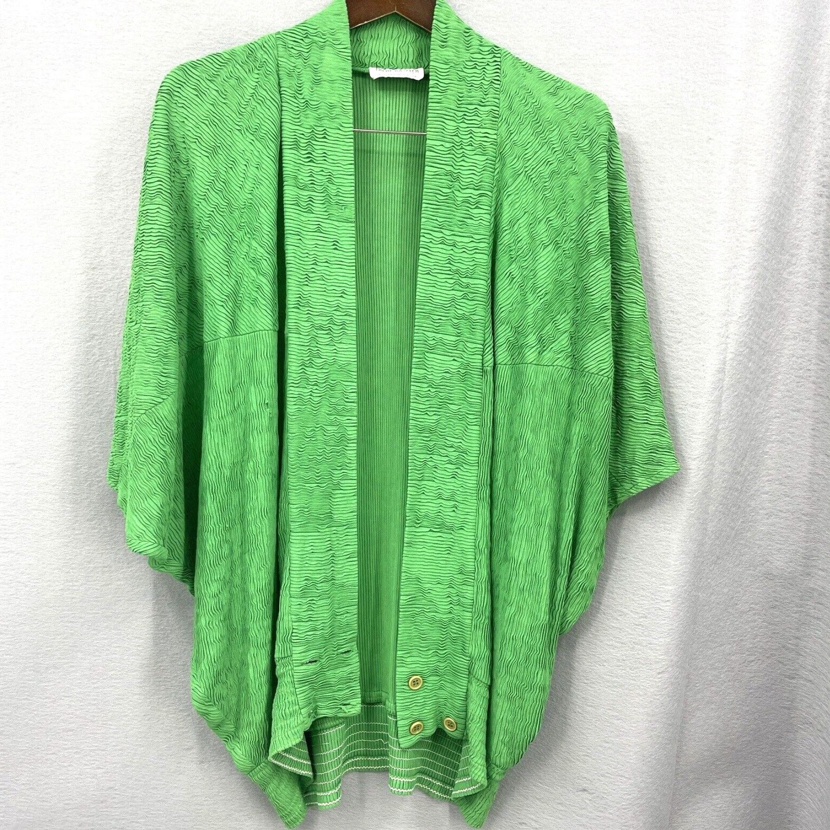Vintage VTG Irene Kasmer Cardigan Womens M Green 1970s Vintage Secretary/Geek Dolman Sleeve Kimono Ribbed Cottagecore Shirt Mens/Womens Size M / US 6-8 / IT 42-44 - 2 Thumbnail