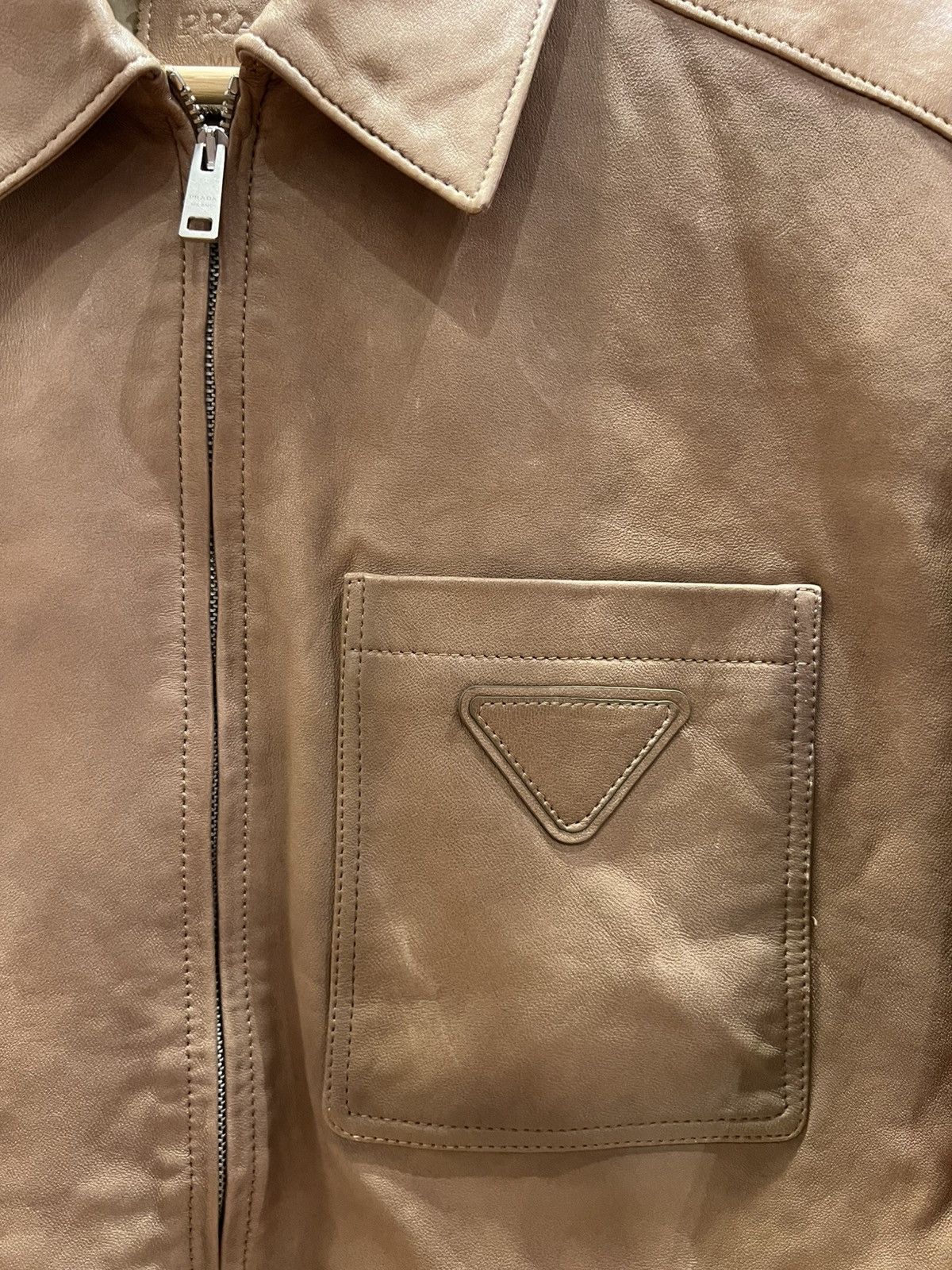 Prada Prada beige leather nappa zip up polo shirt Size US S / EU 44-46 / 1 - 2 Thumbnail