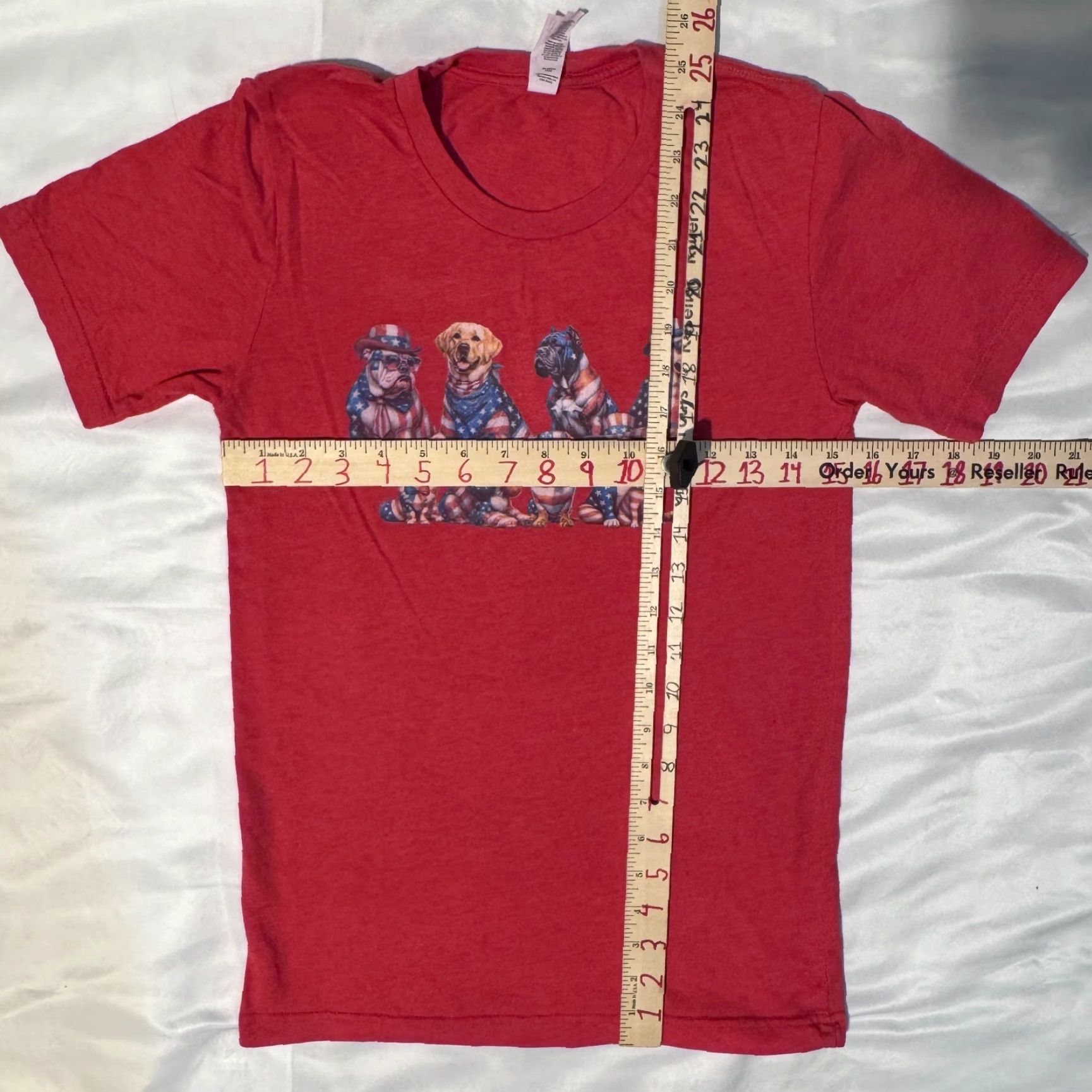 Vintage Bella + Canvas T-Shirt Patriotic Logo Funny USA Flag Dogs XS Red Short Sleeve Crew Neck Women Regular 4th July Size XS / US 0-2 / IT 36-38 - 4 Thumbnail