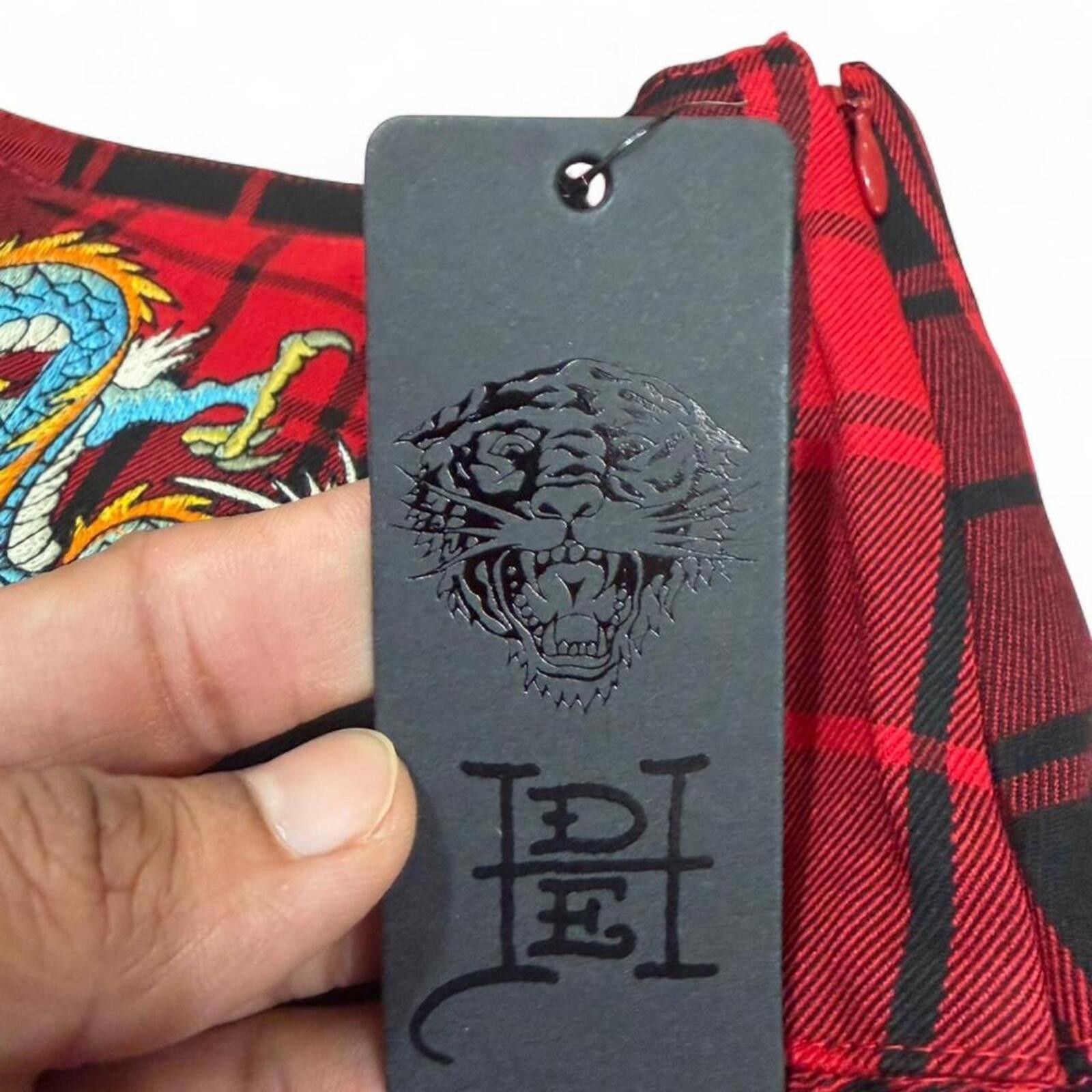 Ed Hardy Ed Hardy red plaid shorts with dragon design Size 31" - 4 Thumbnail