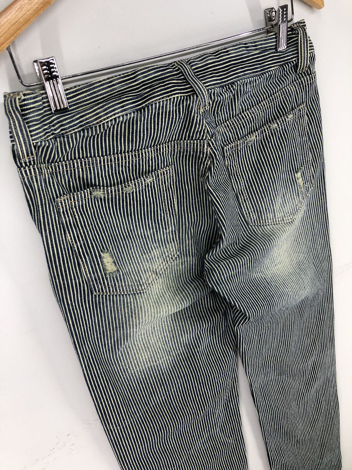 Japanese Brand Vintage Japanese Wave List Distressed Hickory Stripe Jeans Size US 29 - 14 Thumbnail