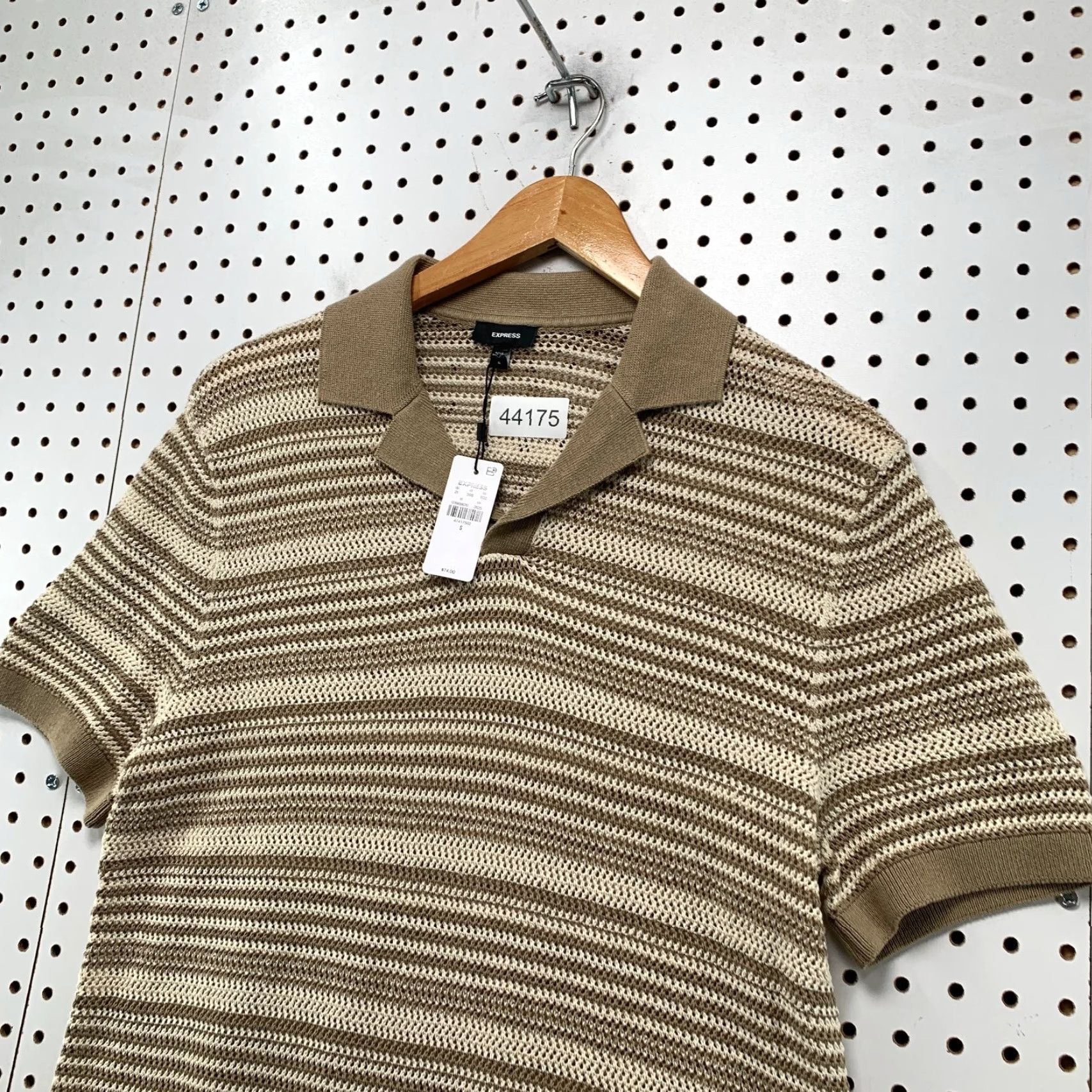 Express VINTAGE Express Polo Shirt Mens Small Beige Striped Short Sleeve 74$ Navy Mens Size US S / EU 44-46 / 1 - 4 Thumbnail